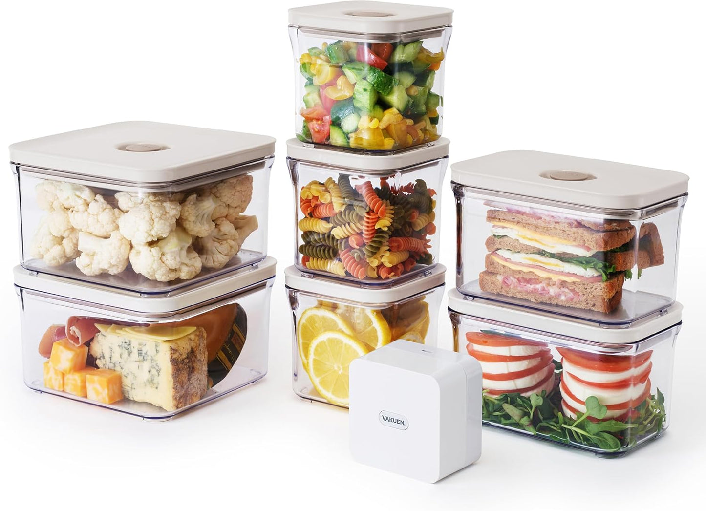 VAKUEN Premium Airtight Food Storage Container. Special Edition Mercury Color 8P/Set. 7pcs Container and Vacuum Sealer. Patented Double Silicone Lining, 100% Leak Proof, BPA-FREE