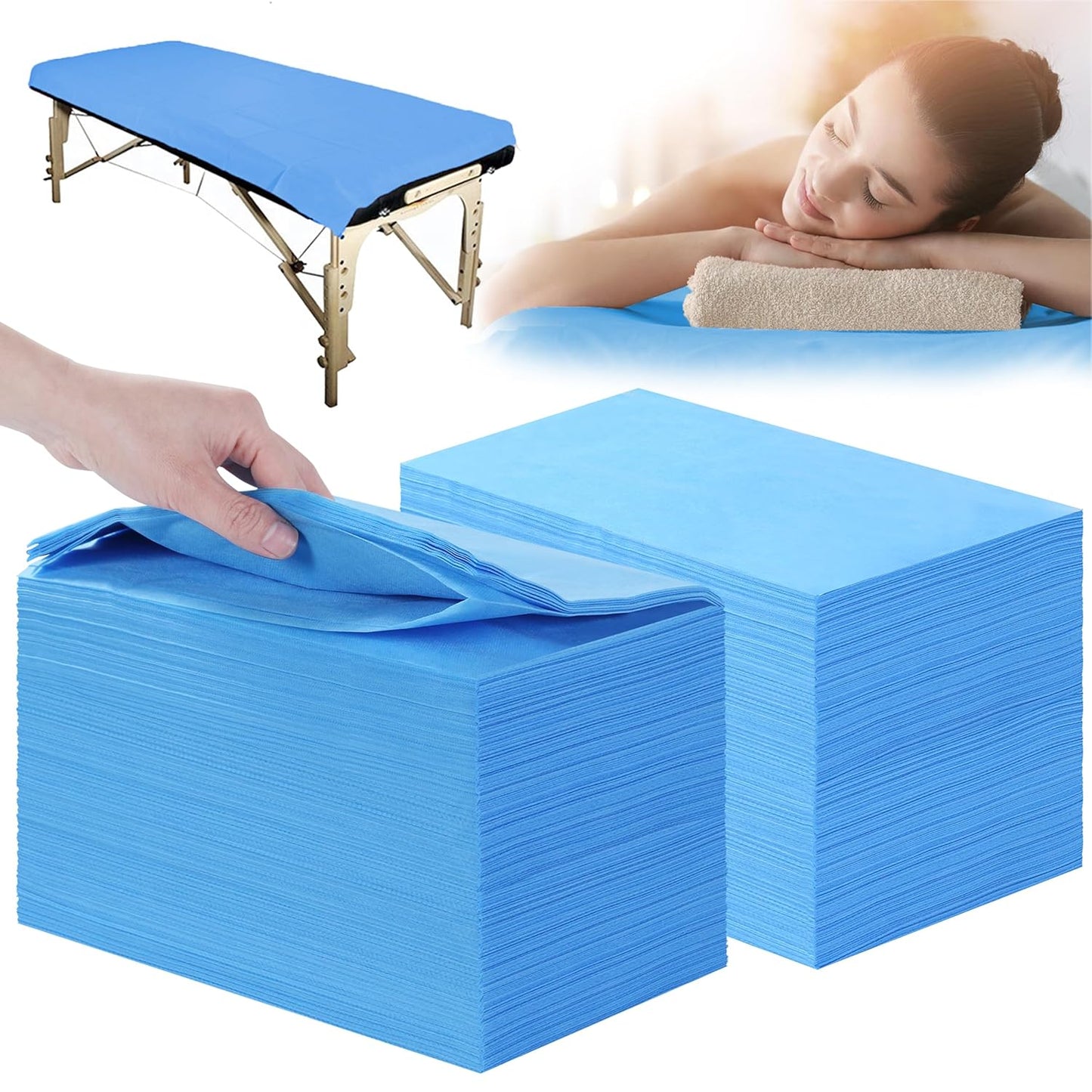 Disposable Bed Sheets 200 Pcs 31" x 71" Massage Table Sheets Non Woven Fabric SPA Bed Cover Breathable for Massage Beauty Tattoos(Blue)