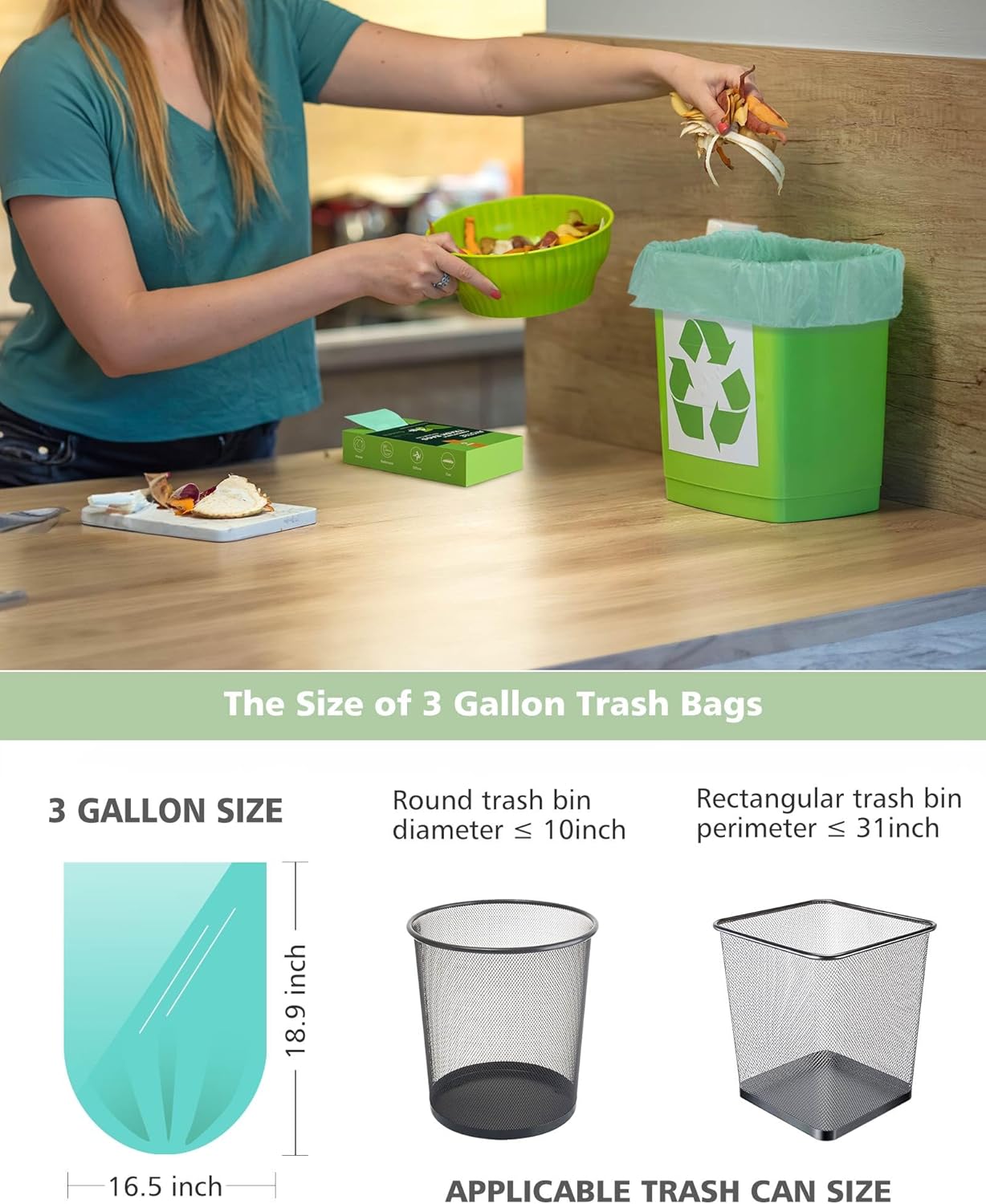 Compost Bags 3 Gallon 125 Packs,AYOTEE Compostable Trash Bags 3 Gallon, Small Biodegradable Trash Bags