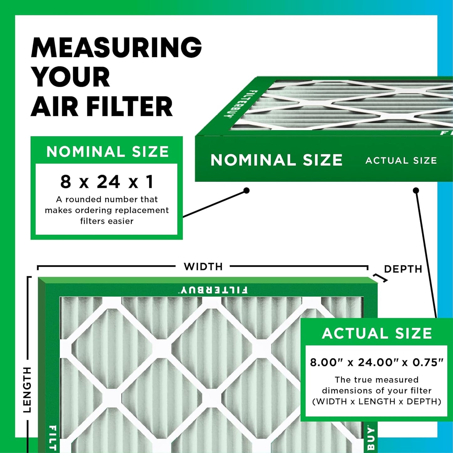 Filterbuy 8x24x1 Air Filter MERV 11 (MPR 1200) Allergen Defense Replacement (4-Pack), Electrostatic Pleated HVAC AC Furnace Filters, Made in USA (Actual Size: 8.00 x 24.00 x 0.75)