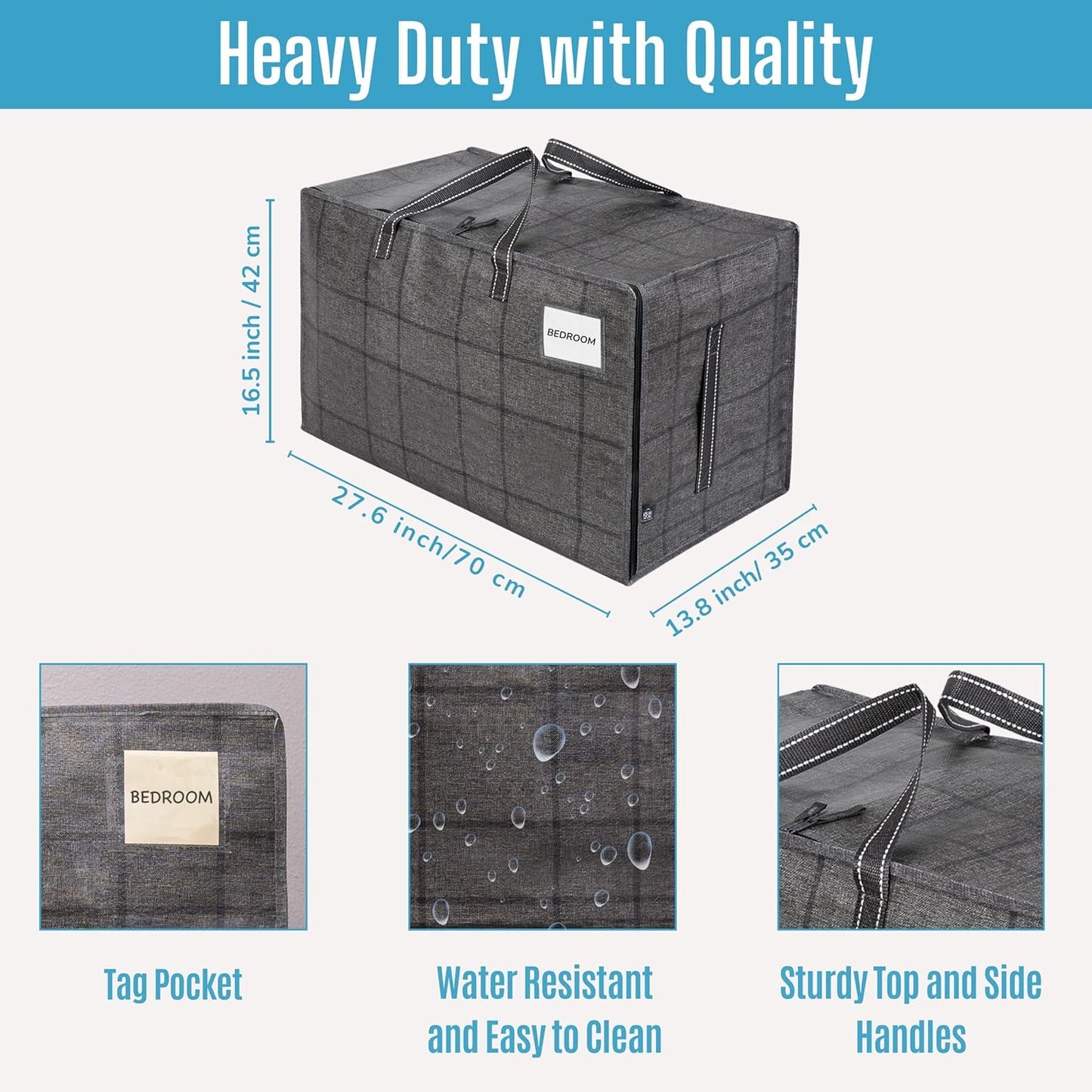 VENO 10 Pack Moving and Storage Bags, Heavy Duty, Alternative to Moving Boxes, Large Packing Totes Supplies for College Dorm Room with Zipper for Clothes, Wide Open Design (Windowpane, 10 Pack)