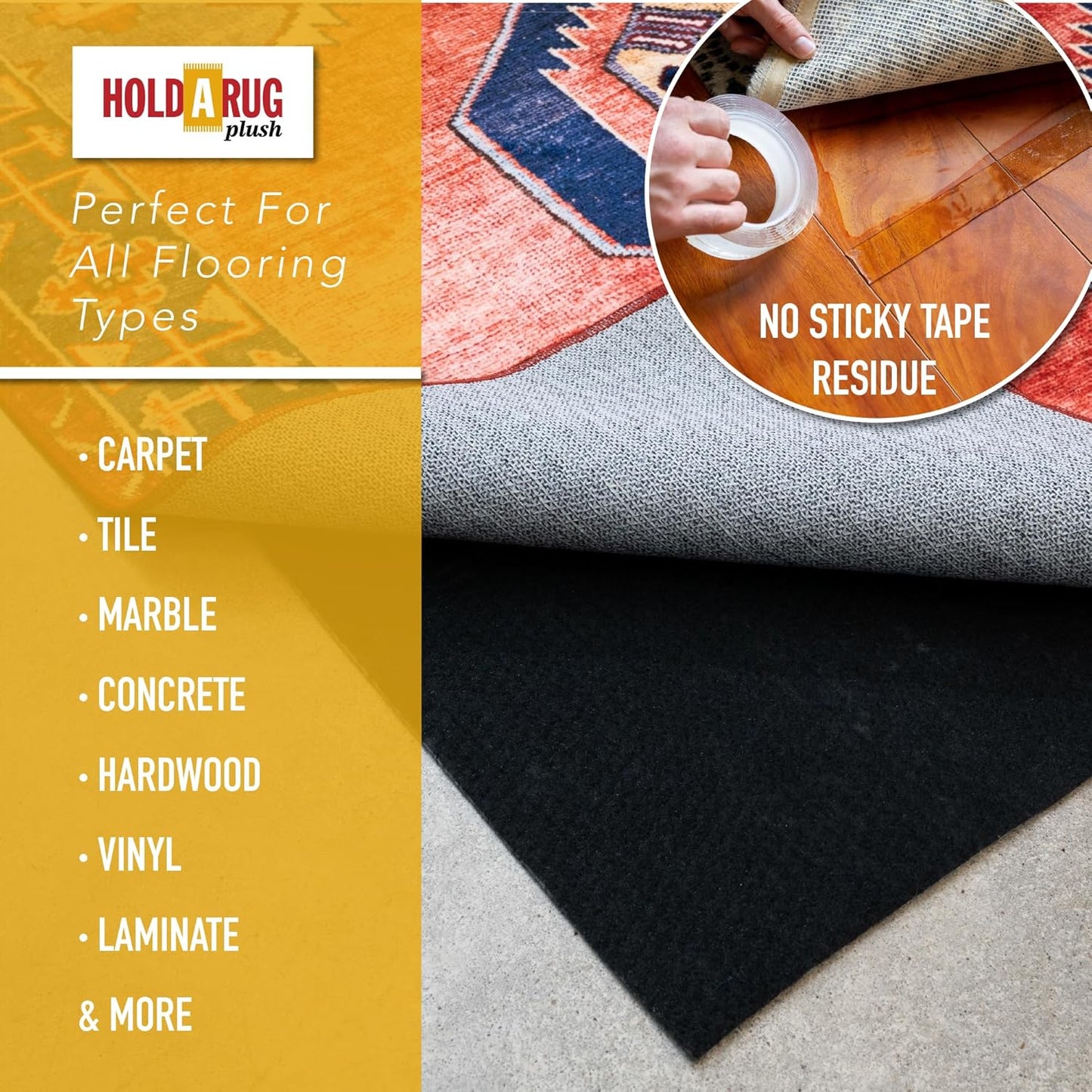 Hold-a-Rug Plush 8'6" Round Nonskid, Nonslip Rug Pad, Reversible Gripper, ¼ Thick, Safe for All Floors and Carpet, Keep Area Rugs Secure