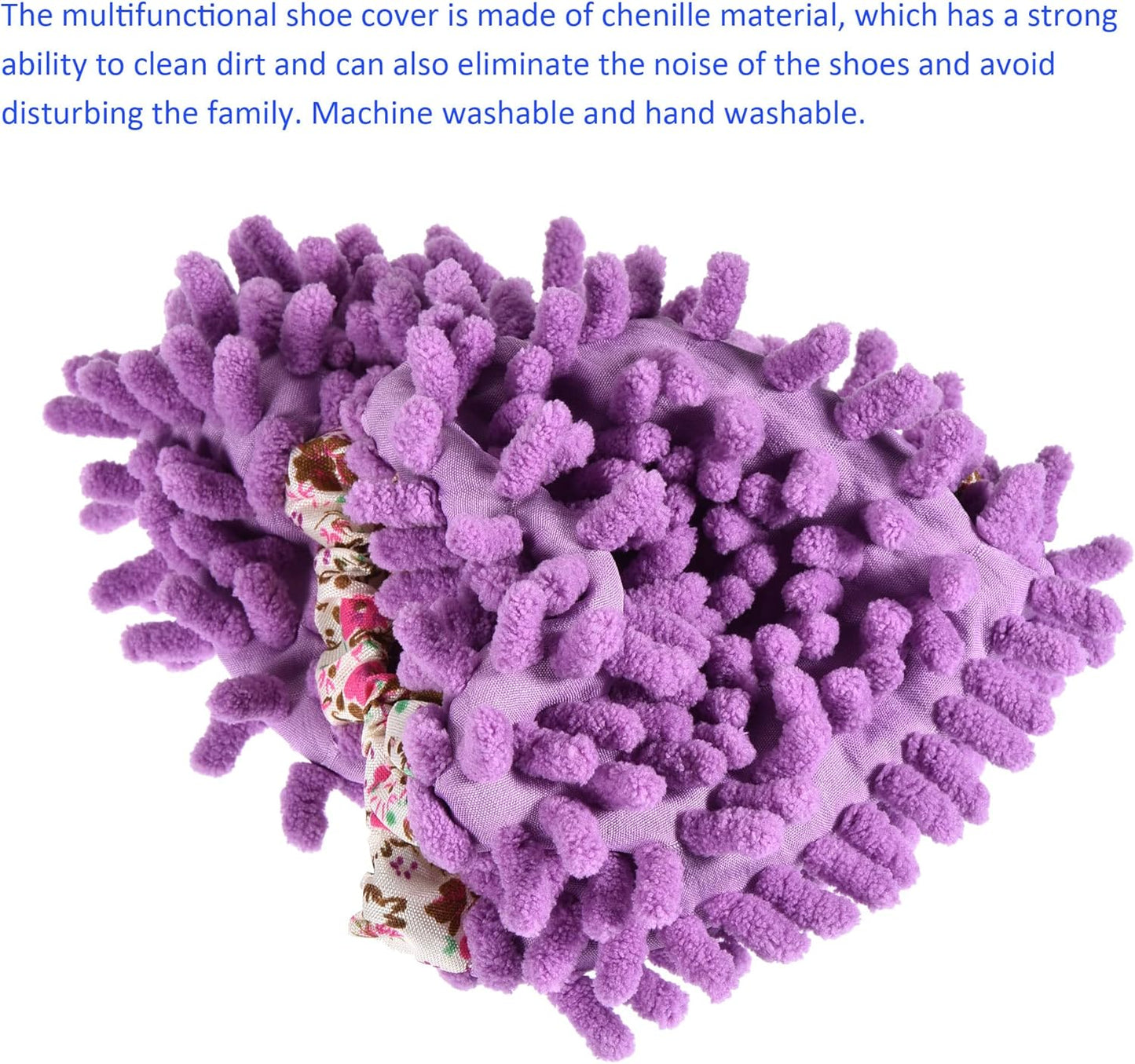 1 Pair Washable Cleaning Shoes Cover - Floor Cleaning Dust, Chenille Microfiber Duster Mop Slippers, Apply to House Office Room (Purple)