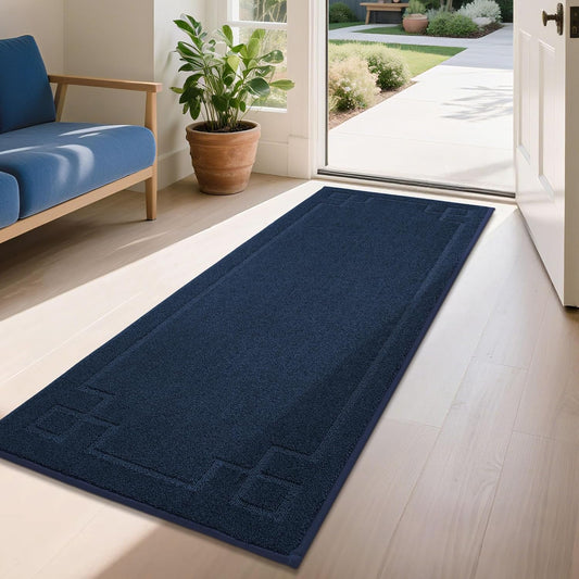 BEQHAUSE Door Mat 24" x 60", Non-Slip Door Mats Indoor Entryway Rugs Washable Low-Profile Absorbent and Stain Resist Floor Mats, Dog Door Mat for Front Back Door, Muddy Wet Shoes & Paws, Navy Blue