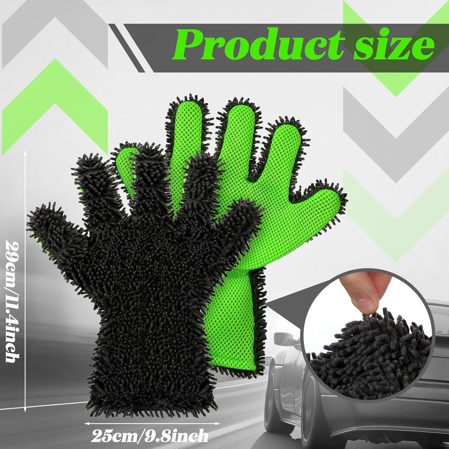 2 Packs Car Wash Mitt 5 Finger Microfiber Wash Mitts Car Dusting Gloves Double Sided Microfiber Cleaning Gloves Interior Exterior Auto Dusting Mitt for Car Detailing Without Scratch (Black and Black)