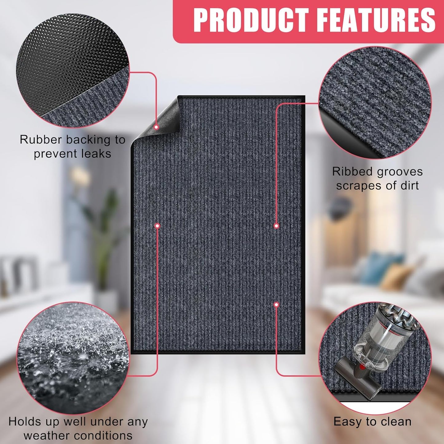 Kuyal Front Door Mat, 3'x6' Indoor Outdoor Entrance Mat, Commercial Floor Mats Inside Outside Entrance, Heavy Duty Durable Welcome Mats, Rubber Backing Non Slip Outdoor Mats for Entryway,Dark Gray