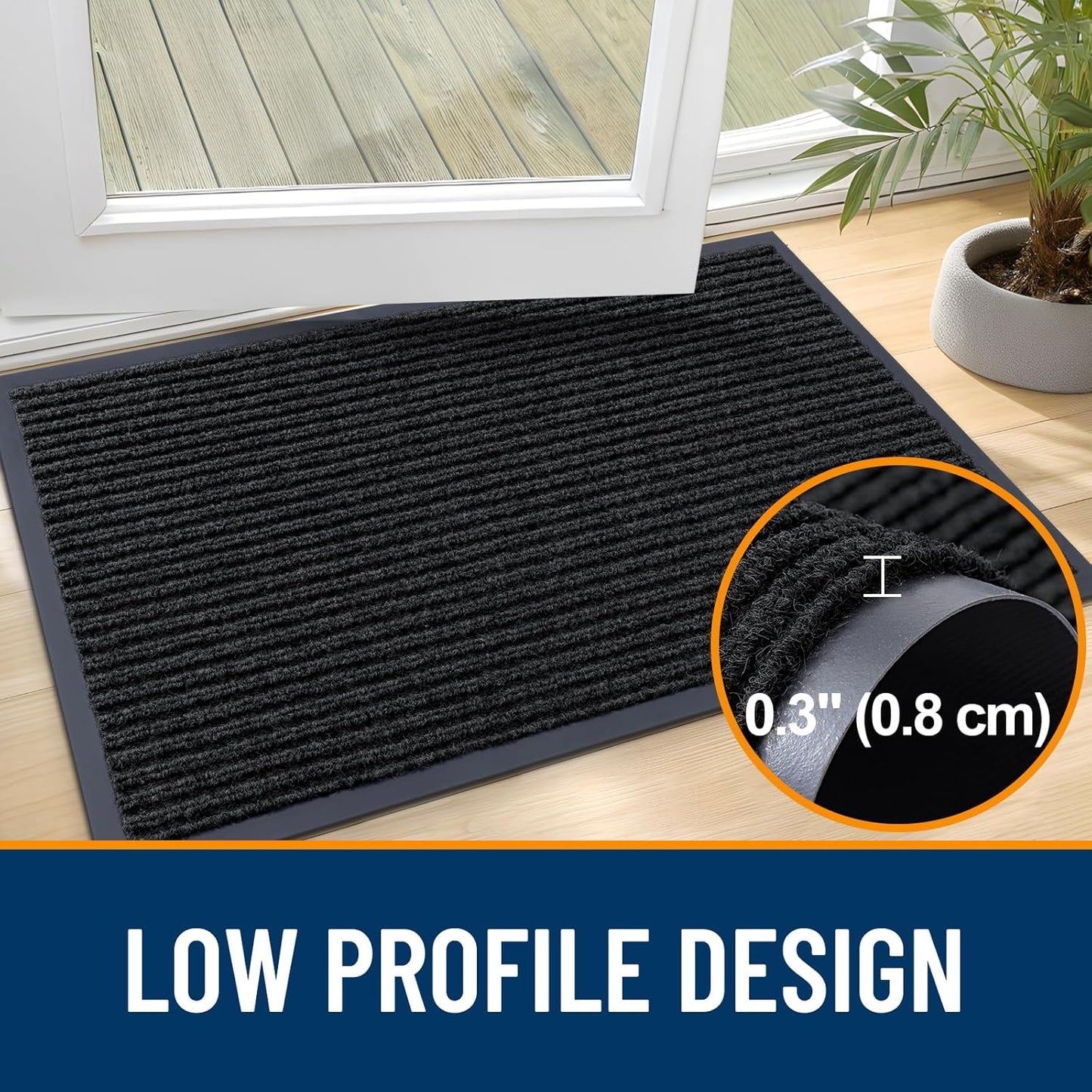 OLANLY Front Door Mat Indoor Outdoor Entrance, Waterproof Heavy Duty Doormat, Fade Resistant, Low Profile, Easy Clean Patio Porch Welcome Floor Mats for Entry, 33x21, Black