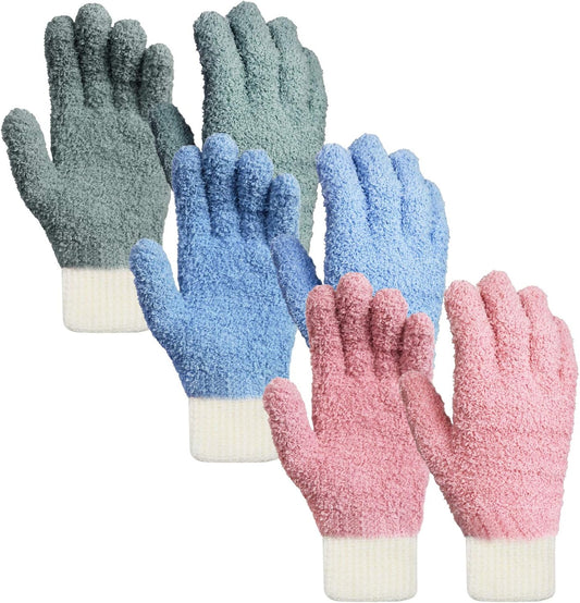 MIG4U 3 Pairs Microfiber Dusting Gloves, House Cleaning Glove for Blinds, Plants, Windows, Shutters, Furniture, Car Interior, Reusable Lint-Free Mitt, S/M