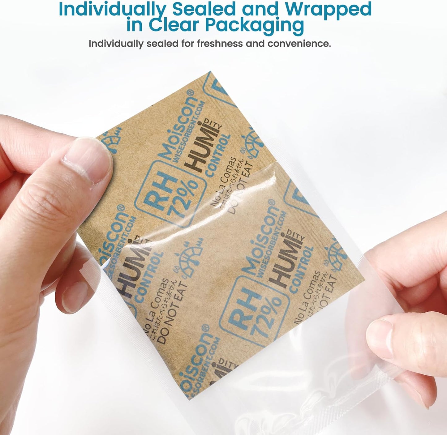 72% Two-Way Humidity Control Packs- 8 Gram Moisture Absorbers for Herbs, Wood Humidifier Boxes - Natural Craft Paper Design, Individually Sealed Packets, Prevents Leaks [90 Pack]