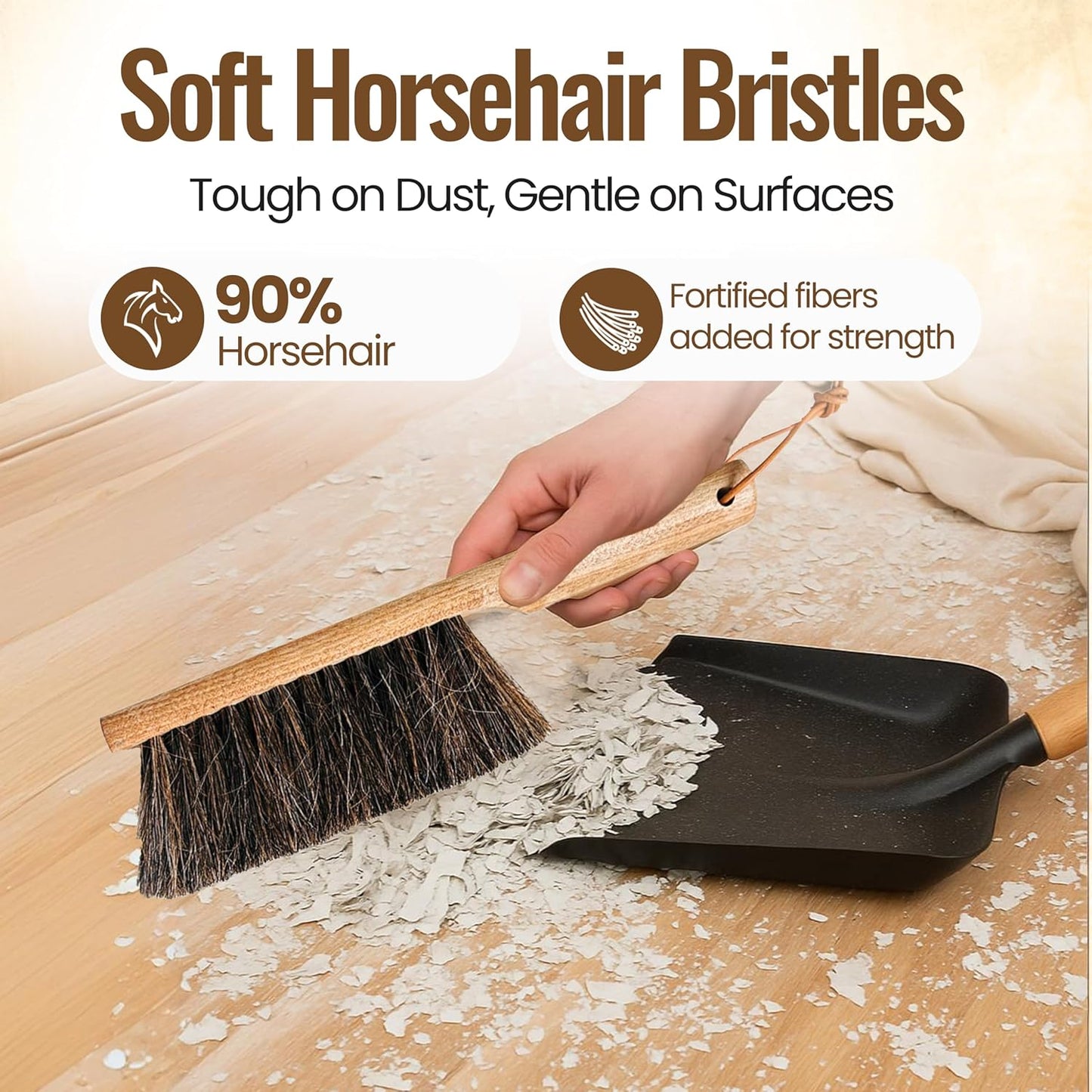 Dustpan Bench Woodworking Brush-USA 13 inch Horsehair Brushes are Used for Counter, Furniture, Drafting, Patio, Fireplace Cleaning, Shop Brush, Leather Tie, Woodworking Tool & Accessories