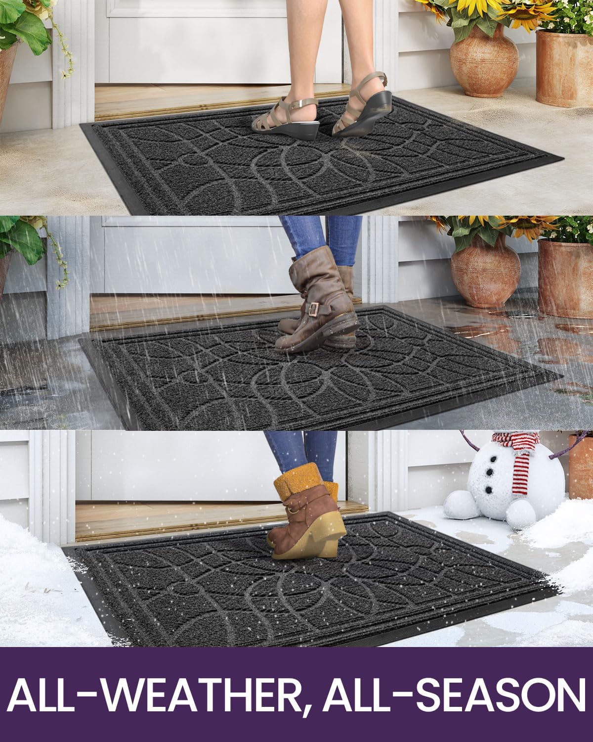 DEXI Front Door Mat Outside Entrance, Heavy Duty Non Slip Low Profile Doormat for Entryway, Trap Dirt and Moisture Welcome Mats, Easy Clean, Patio, Garage, 3x2, Grey