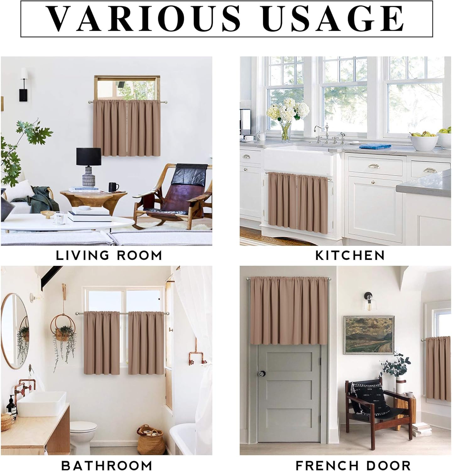 RYB HOME Blackout Curtains for Kitchen, Over Sink Privacy Curtains Window Decor, Thermal Insulating Drapes for Bathroom Cafe Bedroom Small Window, W 42 x L 24 inch, Mocha, 2 Panels