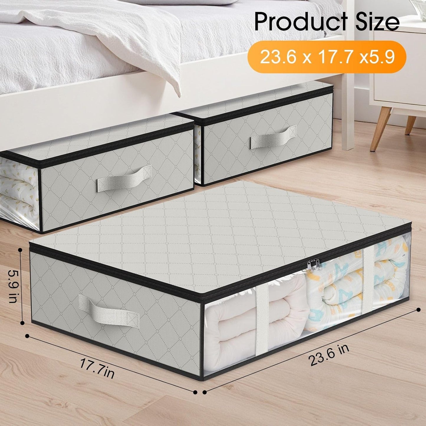 StorageRight Under Bed Storage Bins, 4-Pack 40L Foldable Fabric Storage Bags with Transparent Window, Breathable Organizer for Clothes/Blanket/Comforter/Quilt, White