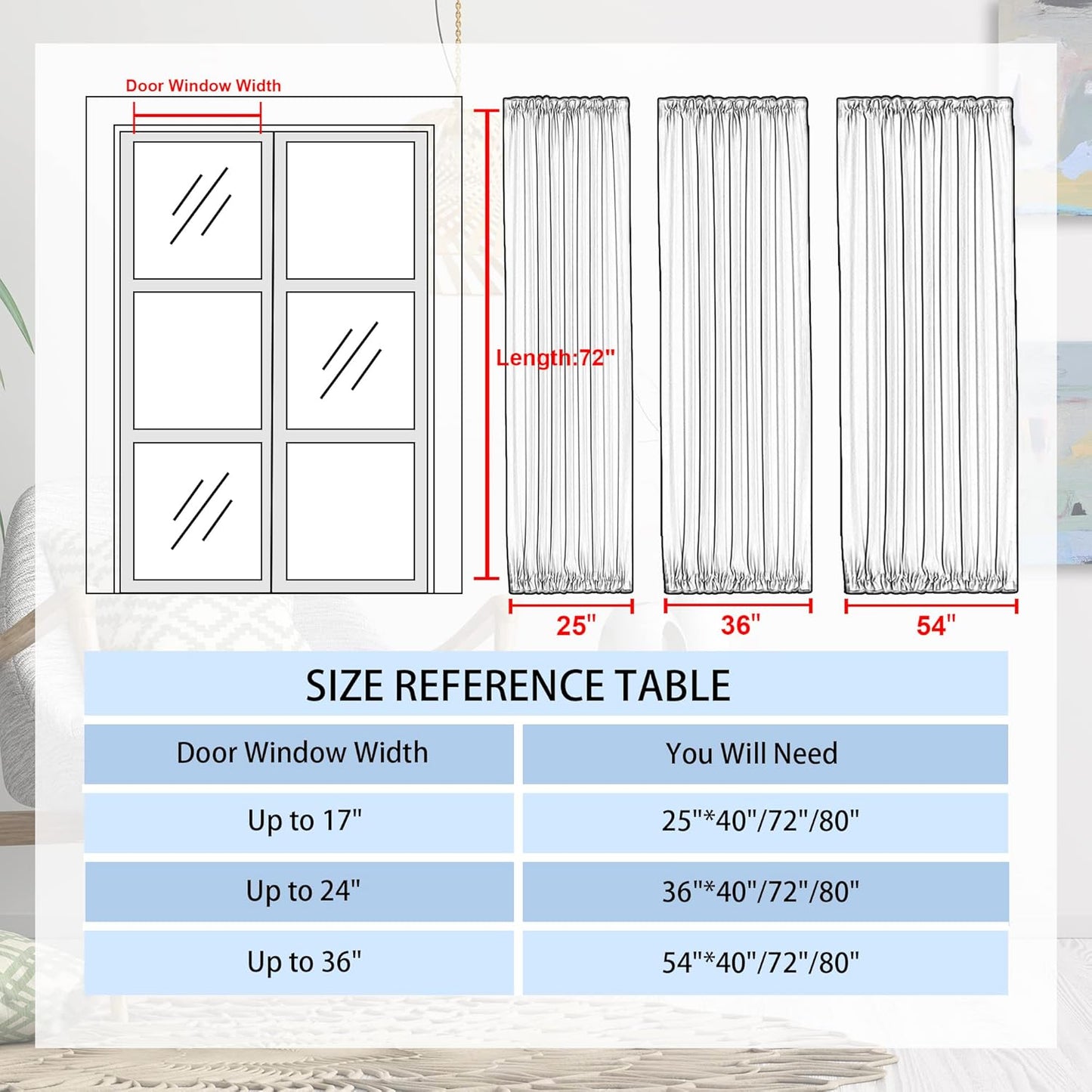 DWCN French Door Curtains – Rod Pocket Thermal Blackout Curtain for Doors with Glass Window, Kitchen and Patio Doors for Privacy, 25 X 72 Inches Long, 1 Curtain Panel with Tieback,Burnt Ochre
