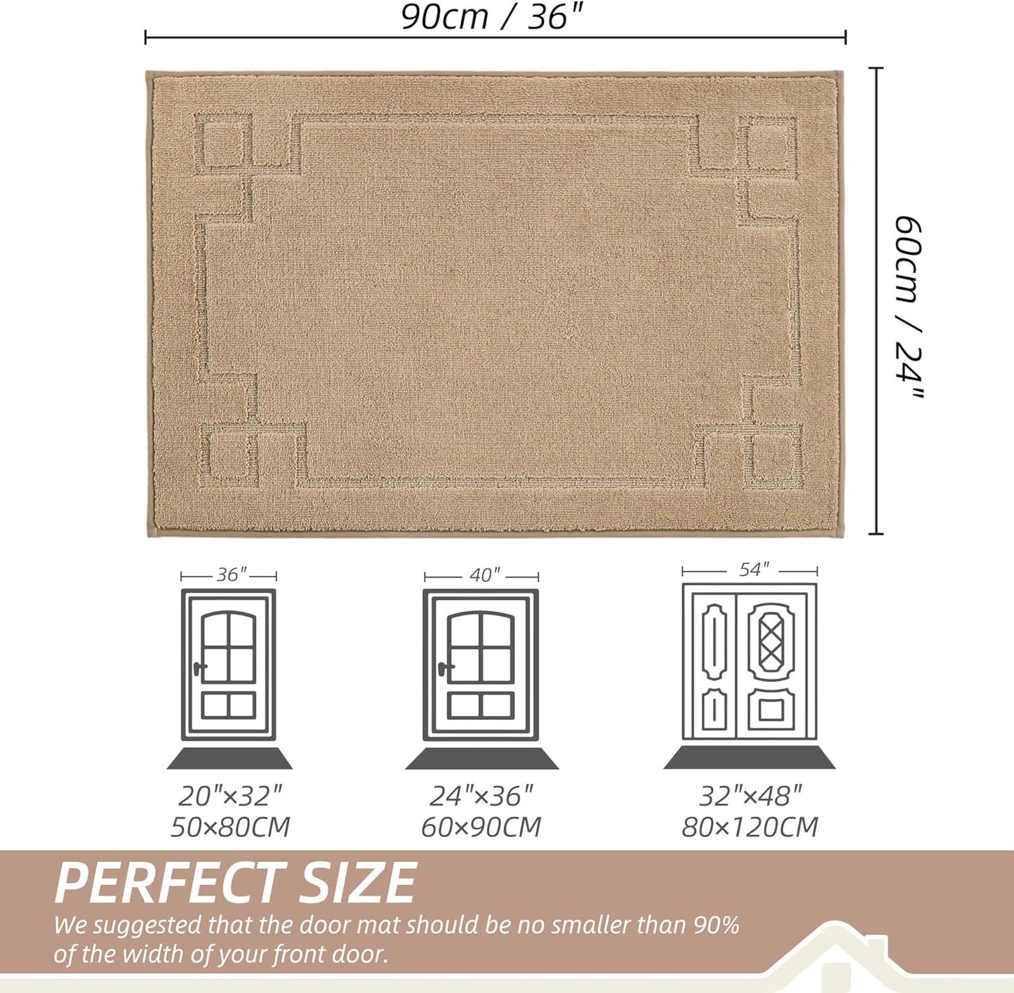 BEQHAUSE Door Mat 24" x 36", Non-Slip Door Mats Indoor Entryway Rugs Washable Low-Profile Absorbent and Stain Resist Floor Mats, Dog Door Mat for Front Back Door, Muddy Wet Shoes & Paws, Beige