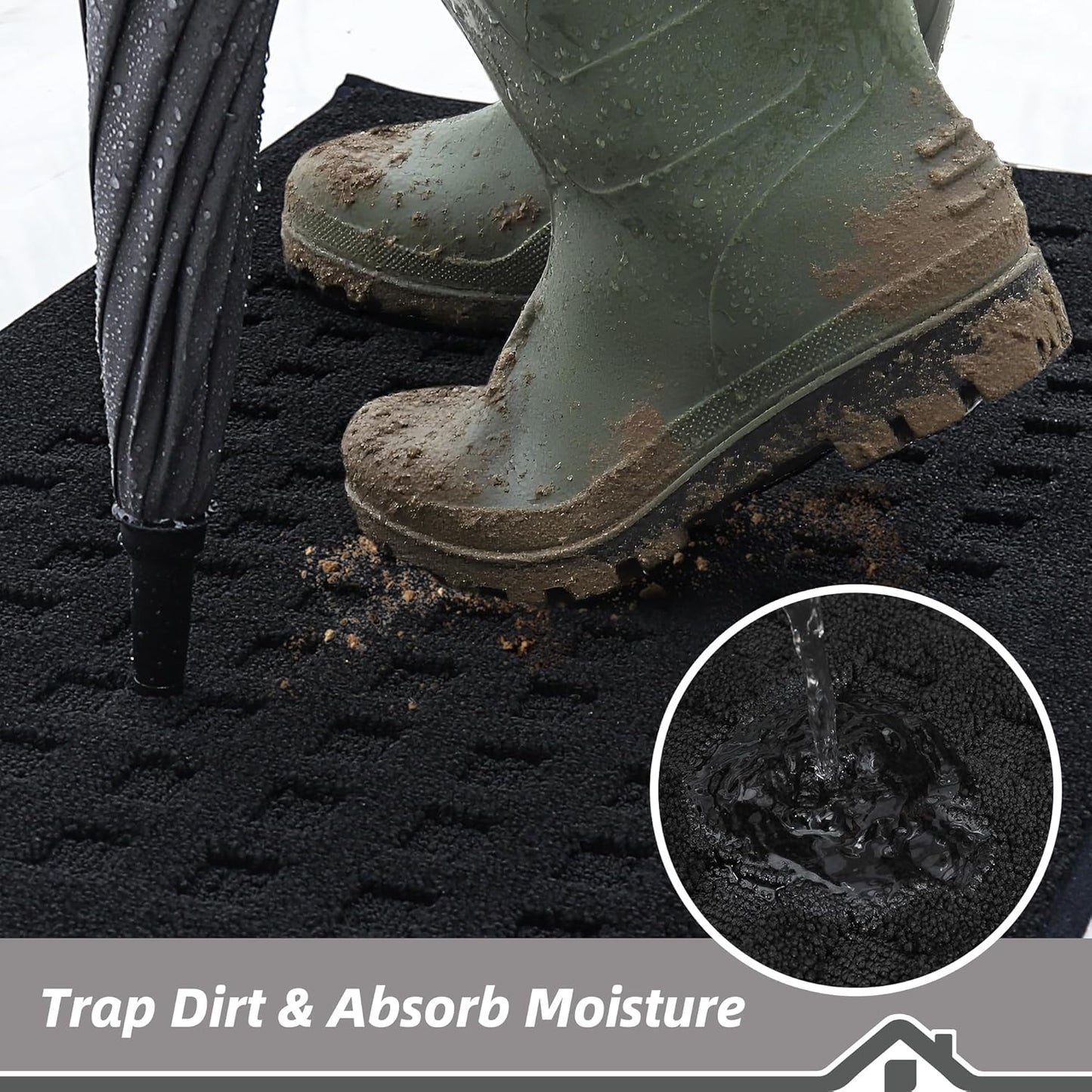 BEQHAUSE Waffle Door Mats Indoor 20"x32", Dog Mat for Muddy Paws Absorbent and Dirt Resist Floor Mats Non-Slip Washable Rugs for Entryway, Welcome Mat for Front Back Door, Muddy Wet Shoes, Black