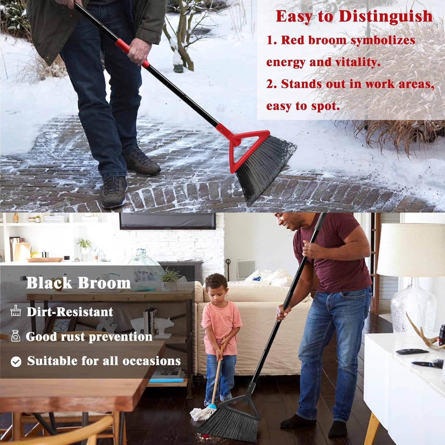 Outdoor Indoor Broom Heavy Duty,4 Pack Commercial Angle Broom,Ideal of House,Kitchen,Garage and Courtyard,Restaurant