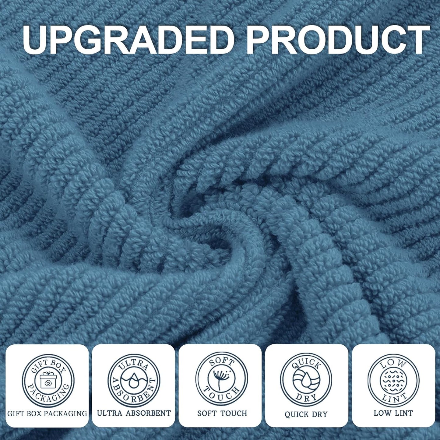 VOOVA & MOVAS Bath Towels Set of 4, Large 30" x 56" - 100% Cotton | Thick | Lightweight | Soft | Absorbent, Quick Dry Towels for Bathroom, Luxury Bathroom Essentials, Denim Blue
