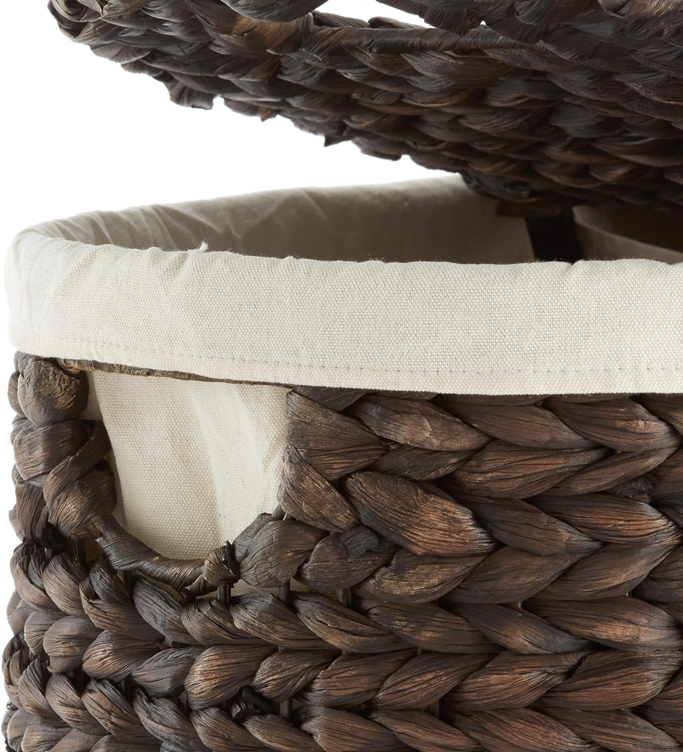 Casafield Oval Laundry Hamper with Lids and Removable Liner Bags - Espresso, Woven Water Hyacinth 2-Section Laundry Basket Sorter for Clothes and Towels