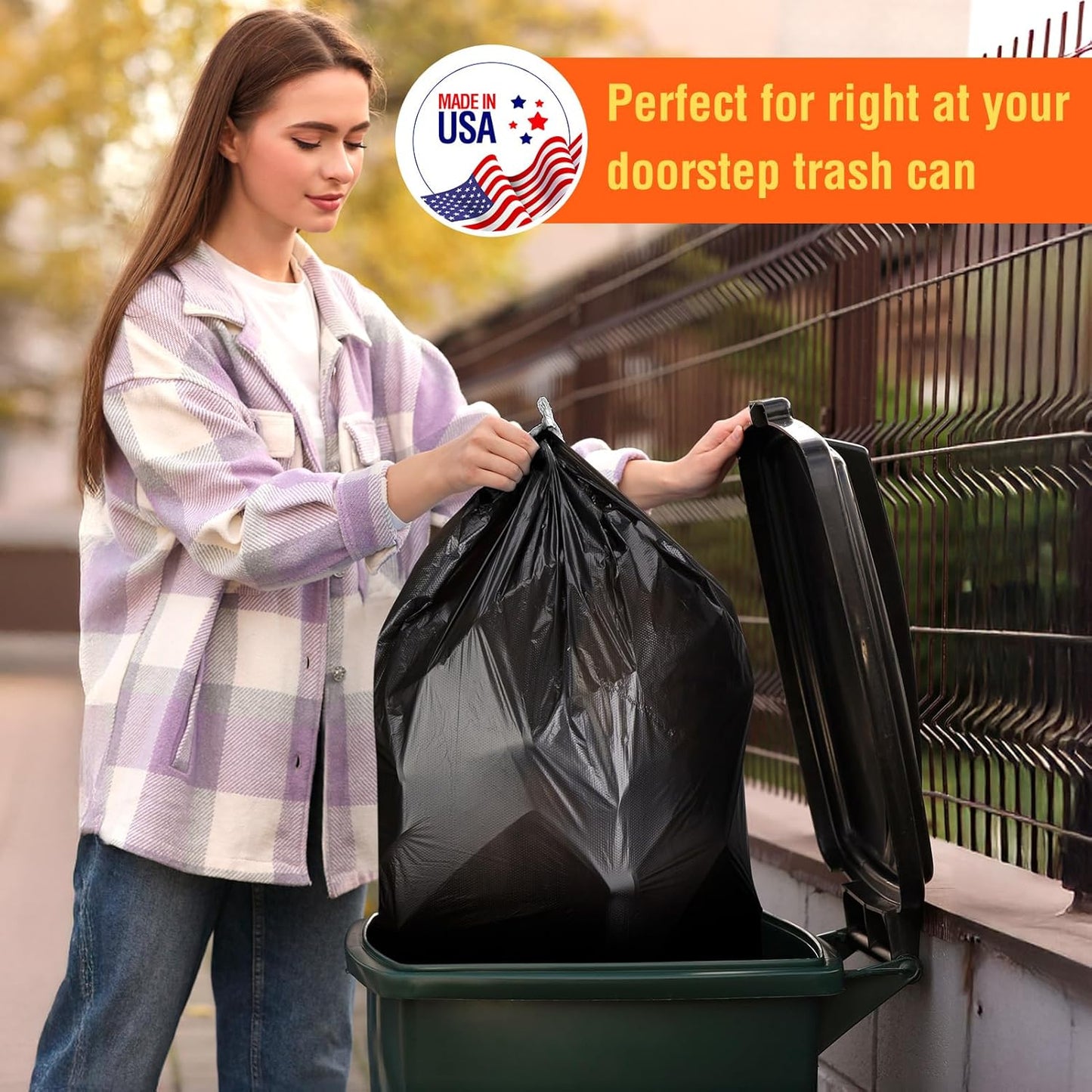 Delxo 55-60 Gallon Black Trash Bags, 100 Count – 0.9 Mil Medium Duty Garbage Bags, Thick, Durable & Puncture-Resistant Plastic, Perforated Design – Made in USA for Kitchen, Yard, Office & Party