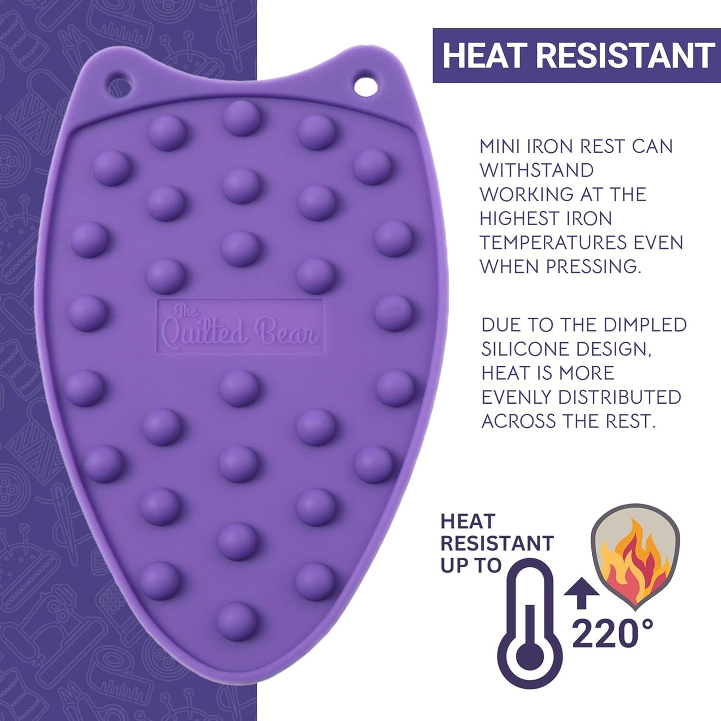 The Quilted Bear Mini Iron Rest - Silicone Heat Resistant Mat for Stress-Free Crafting, Sewing & Quilting Supplies - Durable and Protective Surface for Mini Iron (Purple)