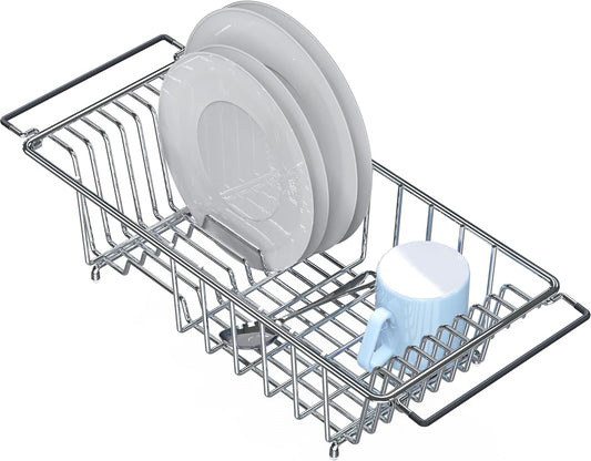 Simple Houseware Over Sink Counter Top Stainless Steel Dish Drainer Drying Rack, Chrome