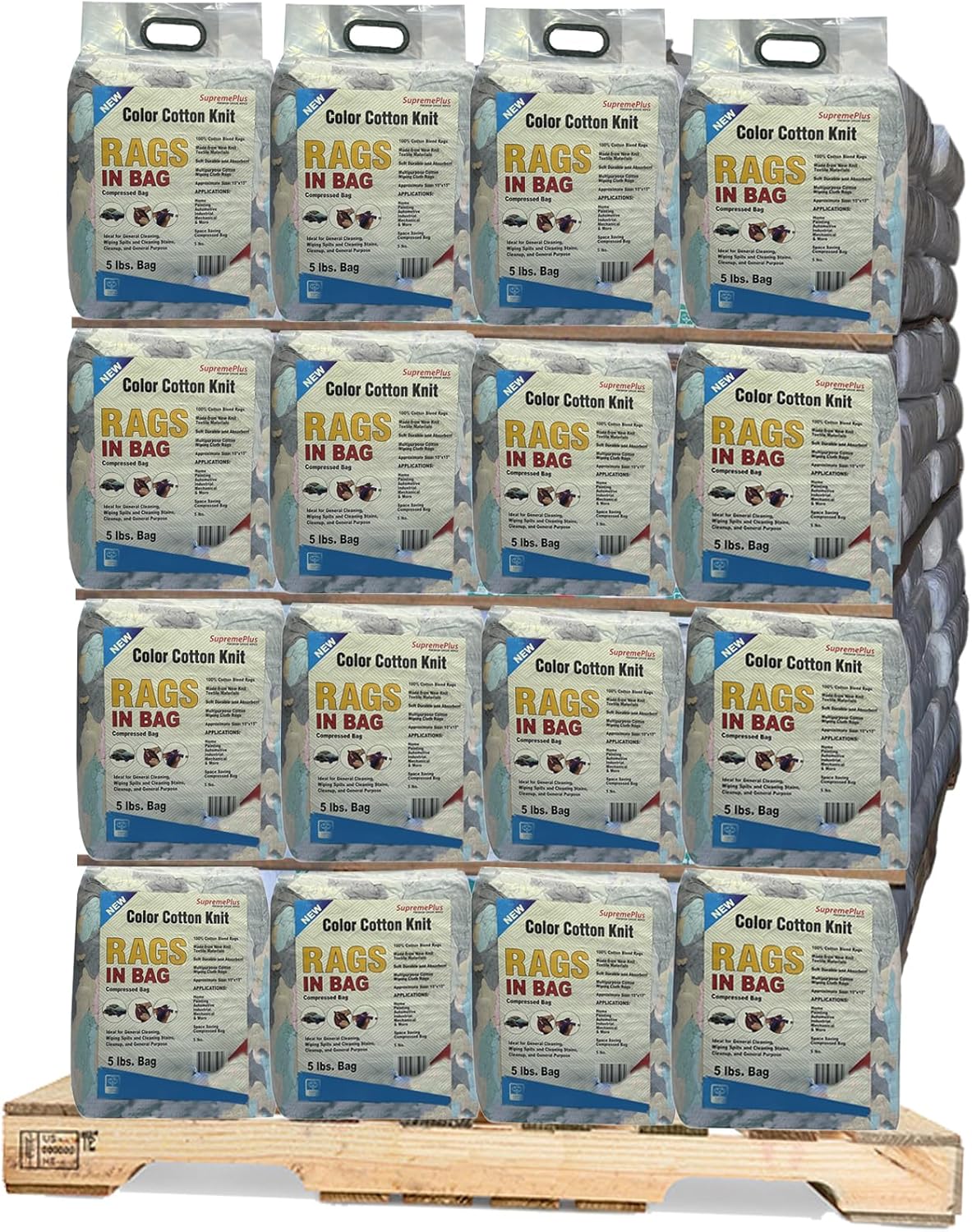 Premium Color Knit Cleaning Rags (600 lbs Pallet - 120x5 lbs. Bag) – Shop Rags Bulk for Workshops, Mechanics, Painters, and Home Use, Multipurpose Cotton T-Shirt Rags