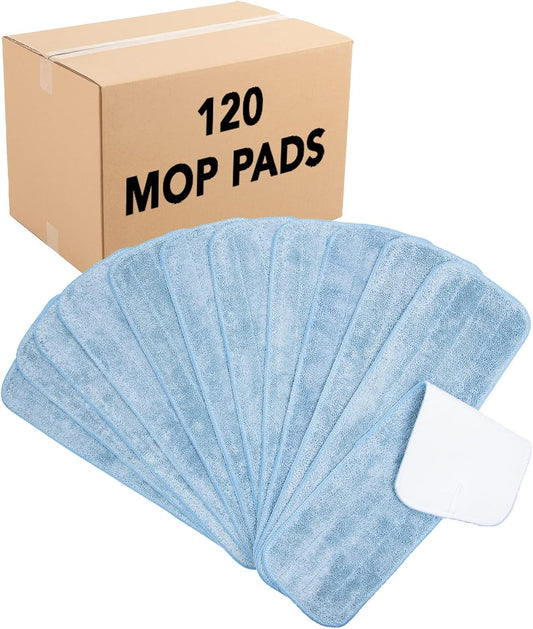 Arkwright Spray Mop Replacement Pads - (Case of 120) Bulk Microfiber Flat Dry and Wet Refill Mop Pads Floor Cleaning, Compatible with Bona and Rubbermaid, Fits All Mop Heads, 18 in, Blue