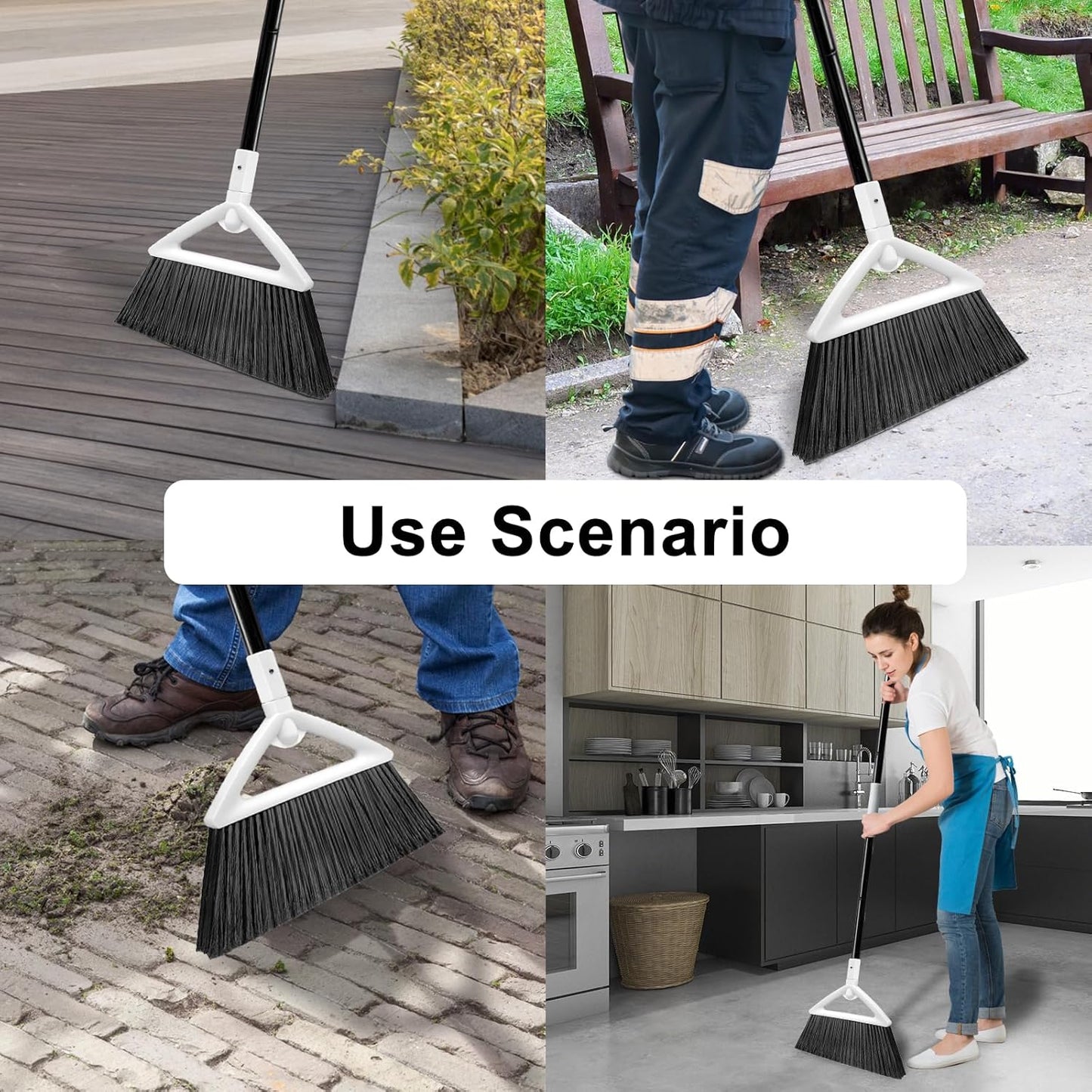 4 Pack Outdoor Indoor Broom, Brooms for Sweeeping Indoor, Heavy-Duty Kitchen Broom with Long Pole, Angle Broom White for Garages Restaurant Courtyard Office Slidewalk Lobby Sweep Dust