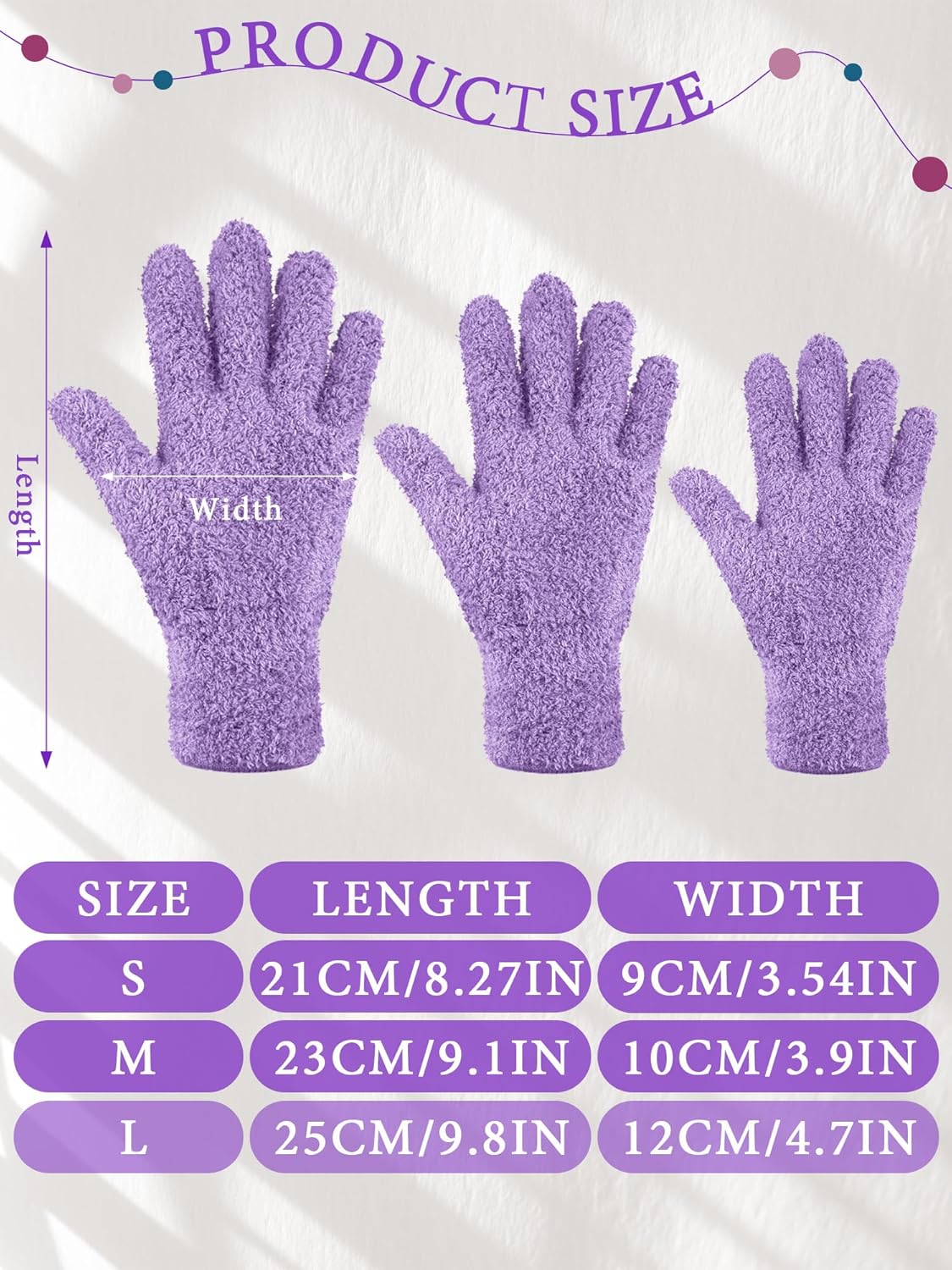 Patelai 3 Pairs Microfiber Plant Dusting Gloves Leaf Cleaning Gloves for Indoor Plants, Blinds, Furniture, House(Large,Reddish Violet, Blue, Purple)