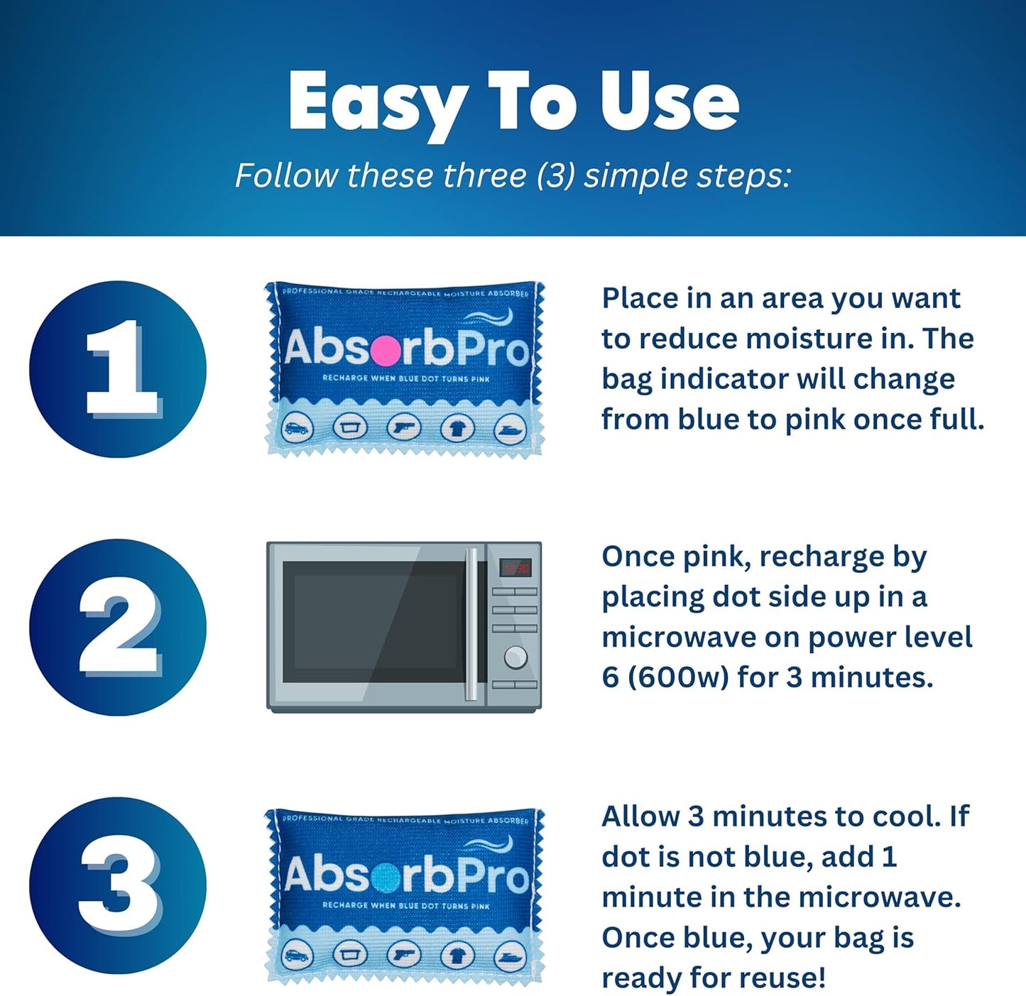 Rechargeable Dehumidifier Bag 1-Pack - 100g Reusable Moisture Absorbers - Silica Gel Packets for Bins, Totes, Gun Safe, Food Storage, Clothes, Cars, and Boats