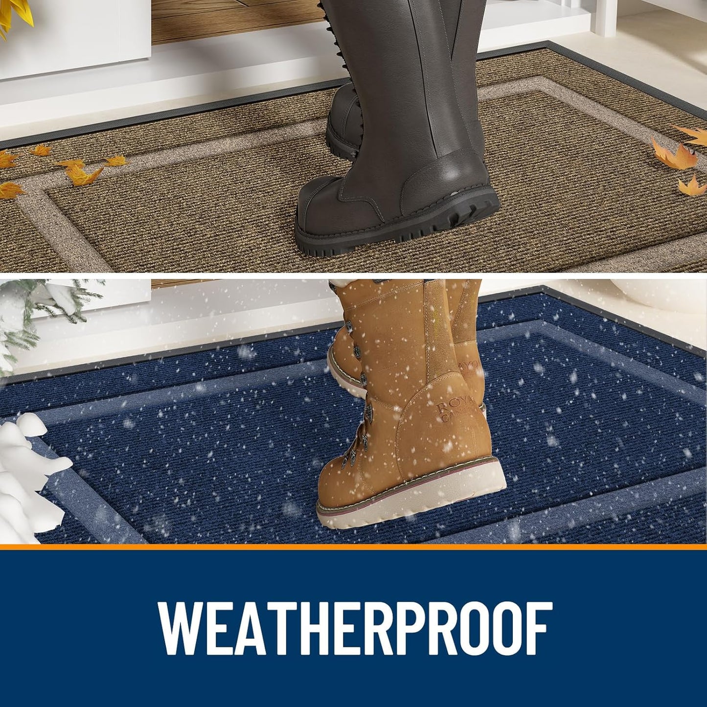 OLANLY Front Door Mat Indoor Outdoor Entrance, Waterproof All-Season, All-Weather Doormat, Sturdy Natural Rubber, Fade Resistant, Low Profile, Easy Clean Patio Porch Entryway Mat, 29.5x17, Dark Grey