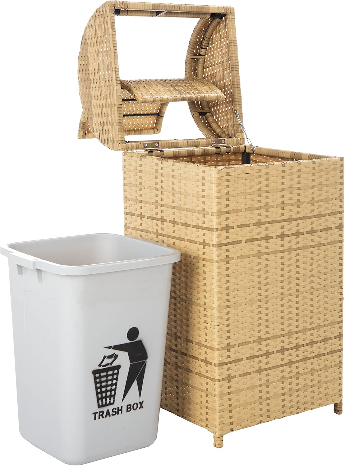 SAFAVIEH Outdoor Collection Mazeli Natural Woven Swing Top Dome Lid Trash Bin (Fully Assembled) PAT7511D