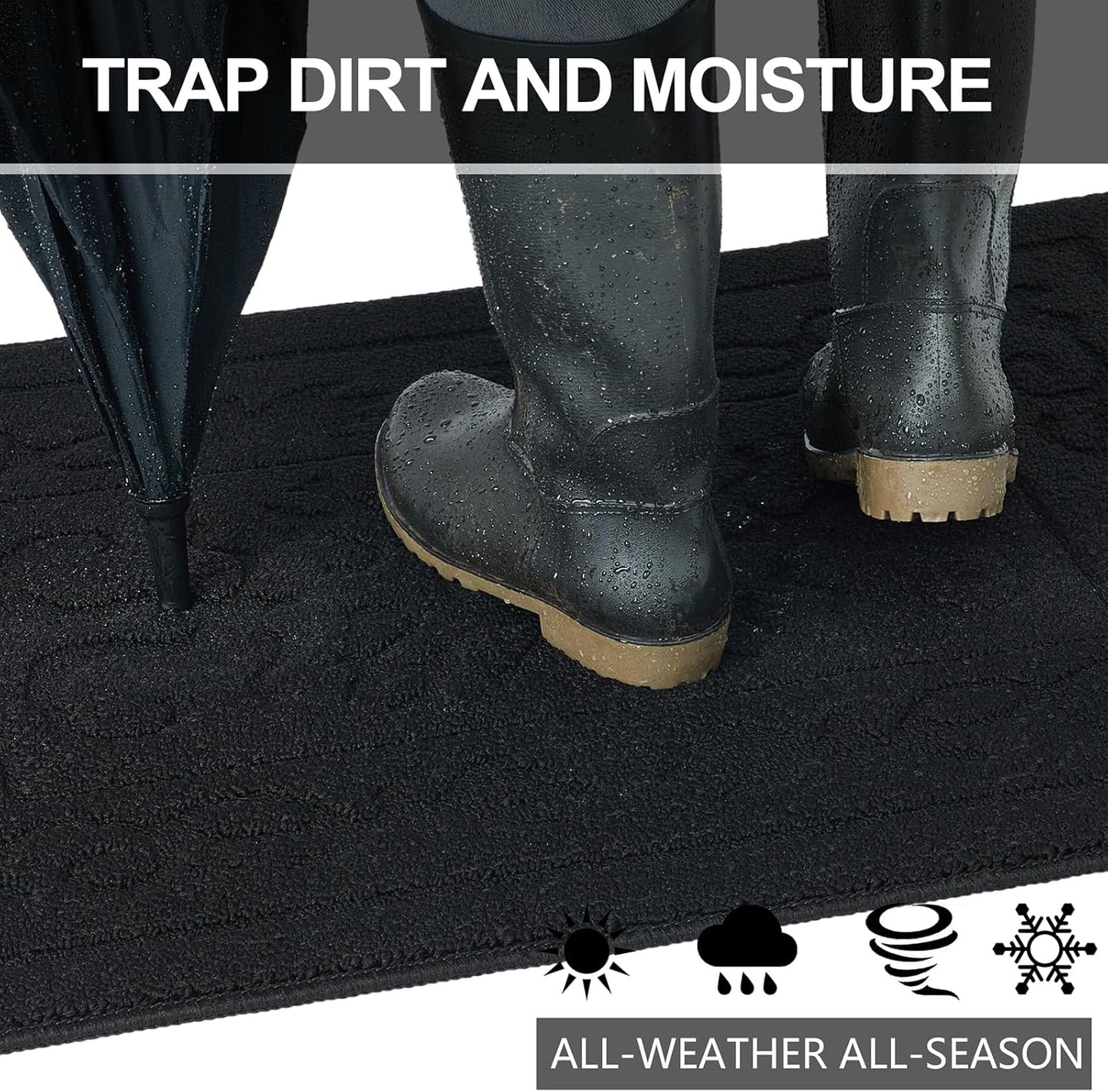 FONEYI Indoor Door Mat 20" x 32", Dirt Trapper Door Mats Non-Slip Entryway Rugs Washable, Absorbent Resist Dirt Welcome Mat, Low Profile Inside Floor Mats for Front Back Door and Entryway, Black