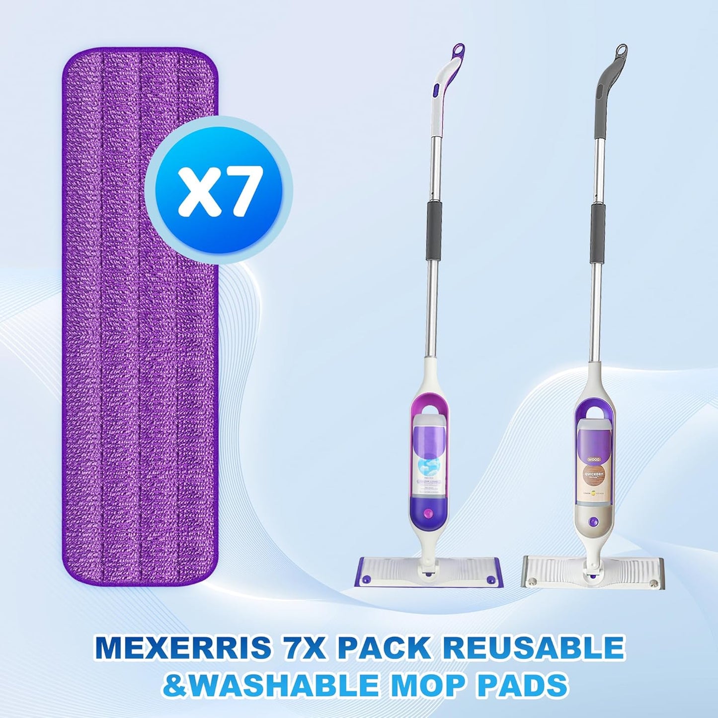 7 Count Reusable Microfiber Mop Pads for Swiffer PowerMop - MEXERRIS Microfiber Wet Pads Refills PowerMop Pads Machine Washable Hard Wood Floor Mop Pads Replacement for 13''-15'' Spray Wet Mops