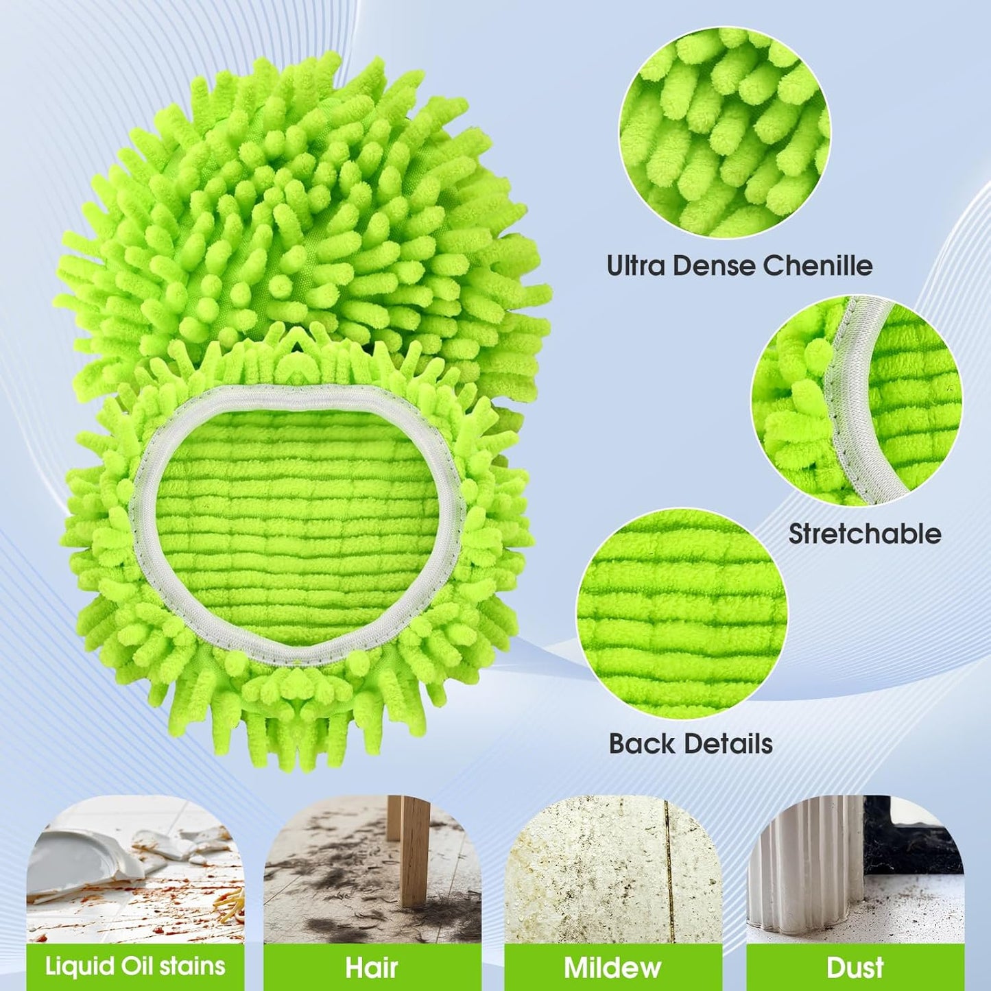 Chenille Mop Heads Replacements 4 Pcs & 1 Base Set for Ocedar Easywring 1-Tank System,Reusable Microfiber Spin Mop Replacement Head for Floor Cleaning and Tile