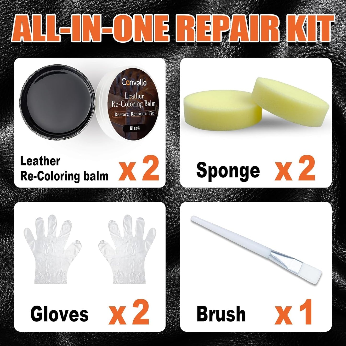 Black Leather Repair Kit, Black Leather Recoloring Balm, Leather Dye - Restore & Renew Scratch, Faded and Aged Leather & Vinyl Couches, Boots, Car Seats or Leather Furniture