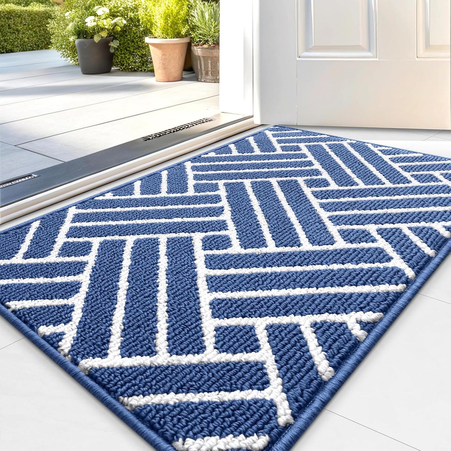 OLANLY Indoor Door Mat, 36x24 Inch, Dirt Resistant and Absorbent, Non-Slip Rubber Backing Floor Mats, Easy Clean Low-Profile Doormat for Entryway, Front Door, and Inside Entrance, Navy