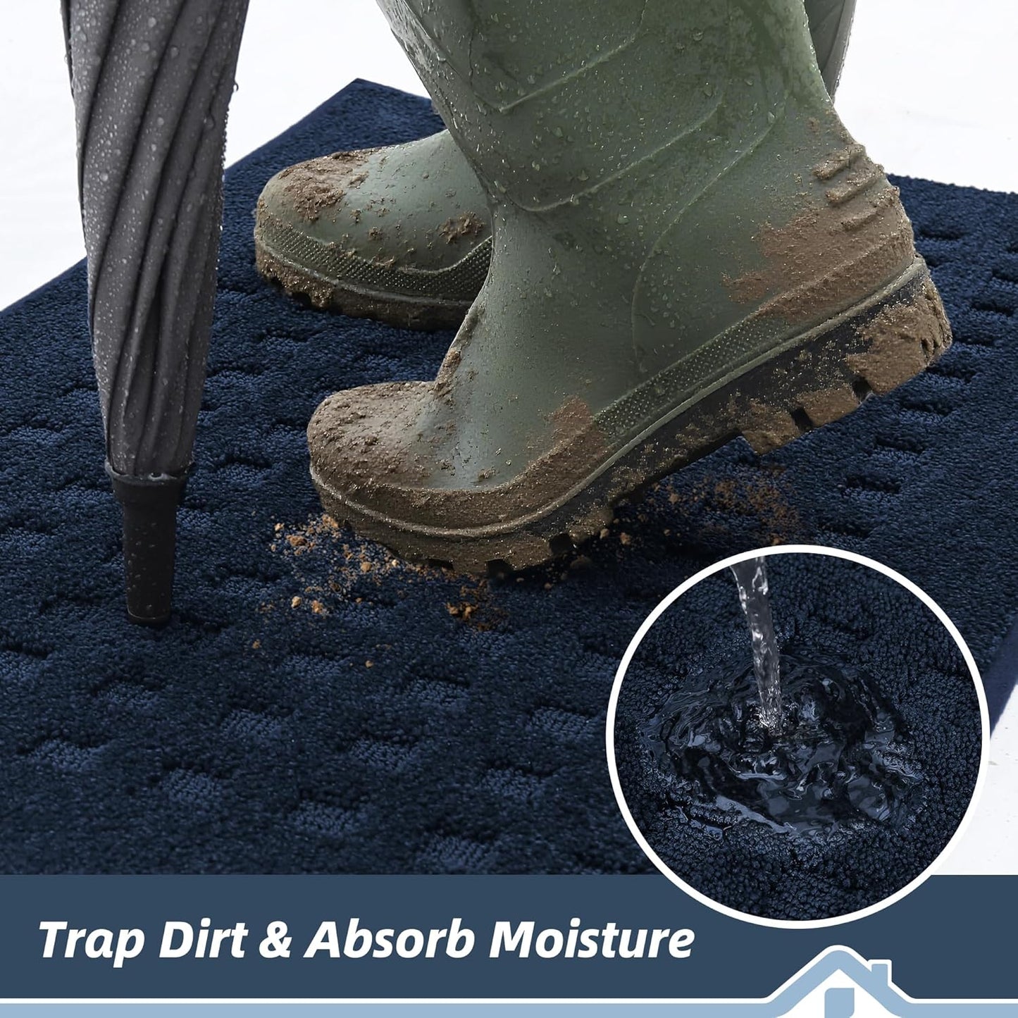 BEQHAUSE Waffle Door Mats Indoor 36"x60", Dog Mat for Muddy Paws Absorbent and Dirt Resist Floor Mats Non-Slip Washable Rugs for Entryway, Welcome Mat for Front Back Door, Muddy Wet Shoes, Navy Blue