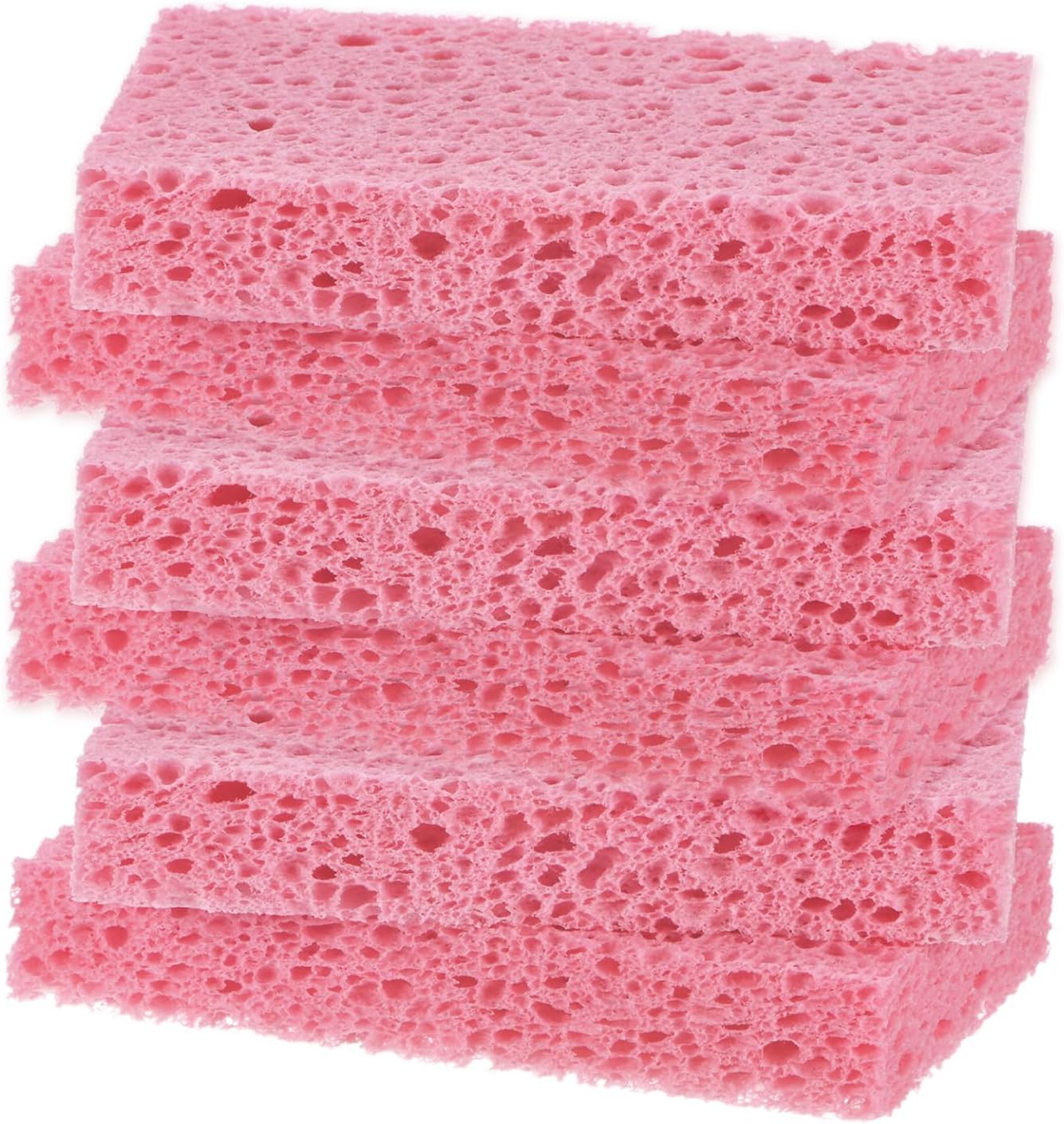 6-Pack Kitchen Sponges, Condense Eco Cellulose Non-Scratch Scrub Heavy Sponge for Kitchen/Household/Bathroom, Clean Tough Messes Dish Scrubber [Pink]
