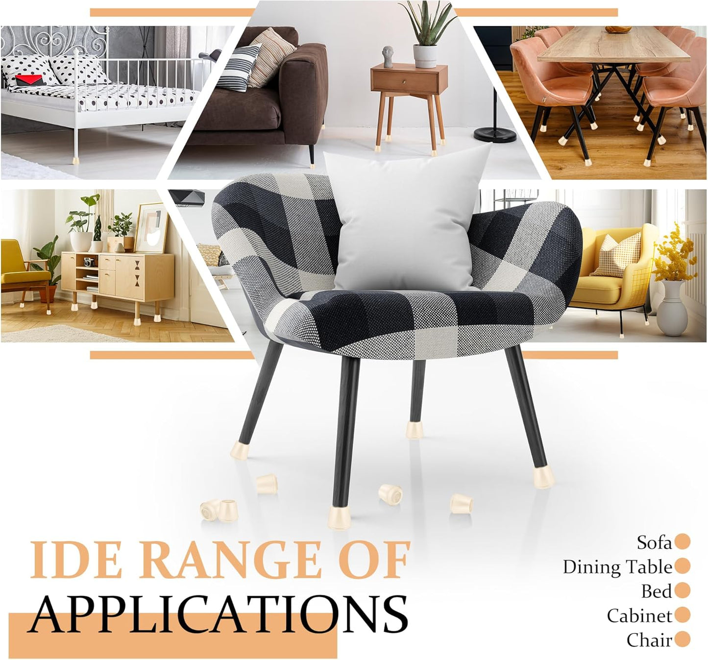 1" Round Rubber Chair Leg Tips Caps, Chair Leg Floor Protectors, Non-Slip Chairs Legs Caps, Stool Feet Protectors Cap, Folding Metal Chairs Legs Tip Replacement (White, 24 Pack)