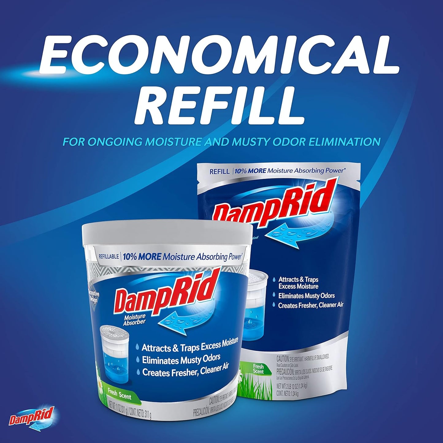 DampRid Refill Bag, 4-Pack - Fresh Scent Moisture Absorbers for Rooms with Excess Humidity, Long-Lasting, Eliminates Musty Odors and Creates Fresher Air, 4/2 lb. 12 oz (1.24 kg)