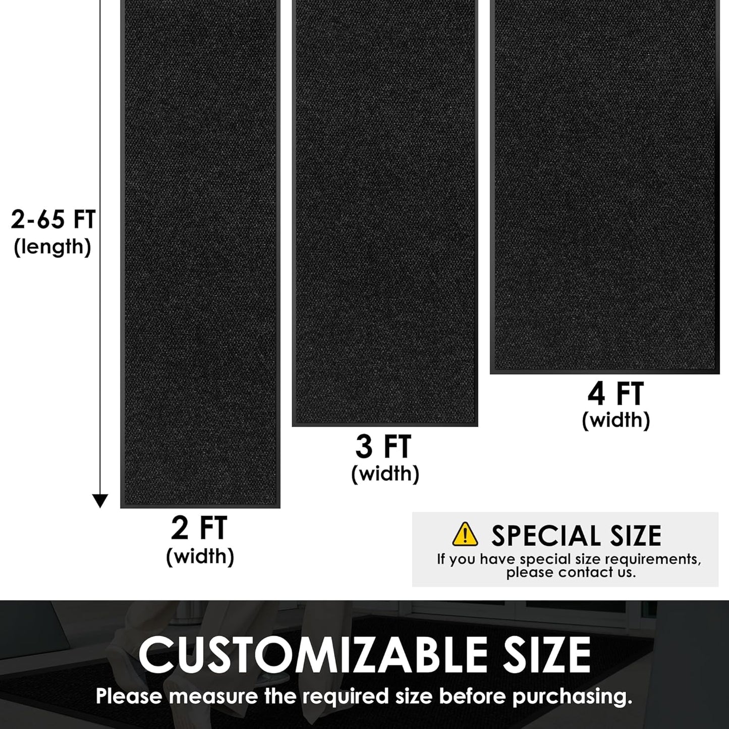 2′ x 5′ Front Door Mat Indoor Outdoor Entrance, Commercial Floor Mat Heavy Duty Dirt Trapper Entryway Doormat, Custom Size Non Slip Rubber Backing Welcome mat, Door Mat for High Traffic Area