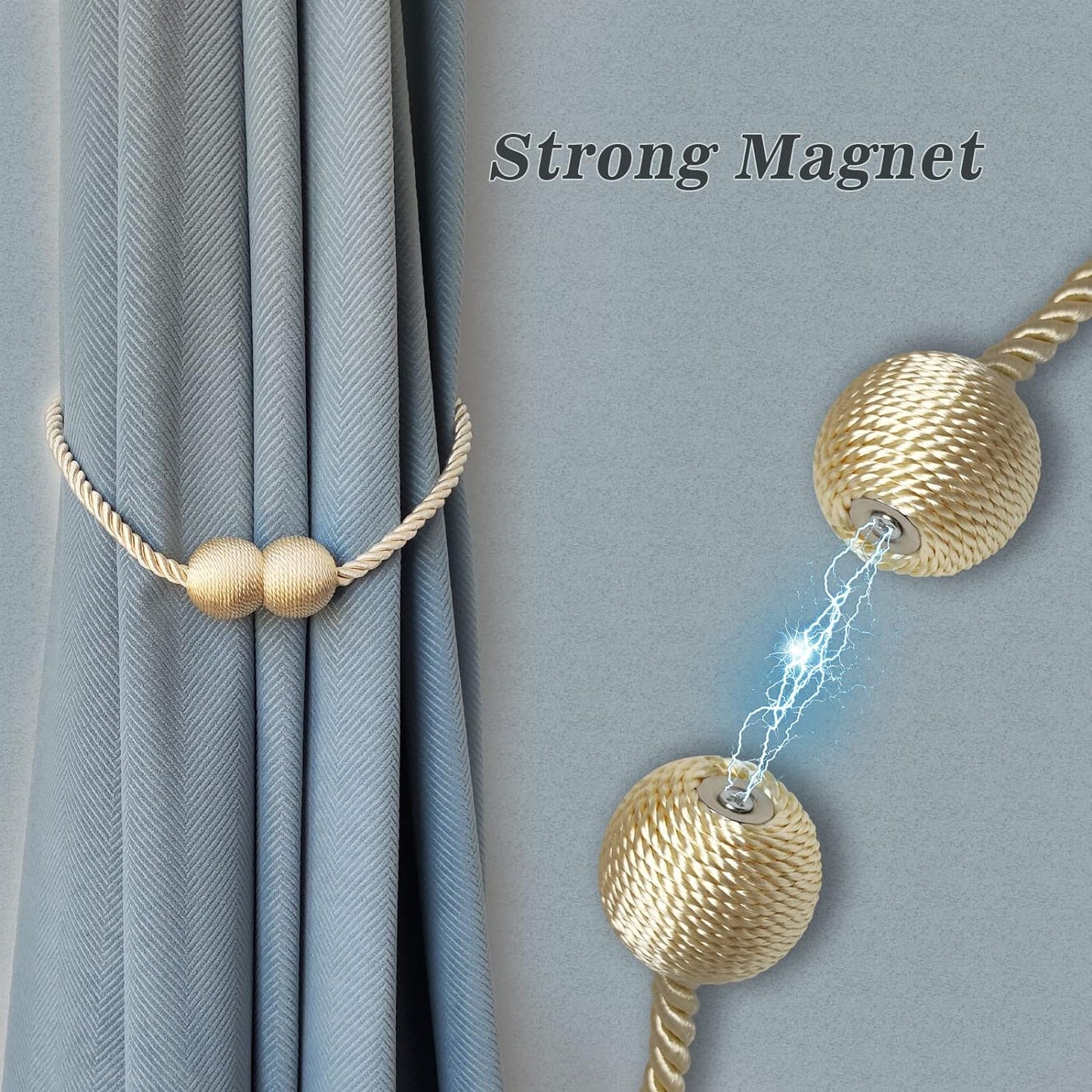 Hion Magnetic Curtain Tiebacks Grey 2pcs, Curtain Tiebacks Buckles Holdbacks Holders Hooks Clip for Home Bedroom Office Decorative Curtain