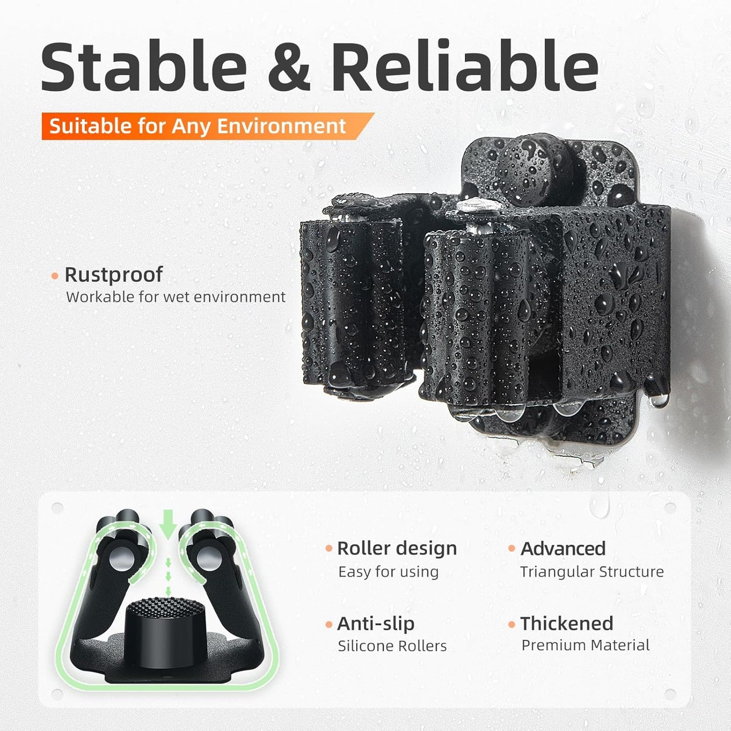 8 PCS Broom Holder Wall Mount, Upgraded Heavy Duty Mop and Broom Holder Wall Mount, Stainless Steel Broom Hanger Mop Holder Rack for Kitchen Laundry Garden Tool Organizer