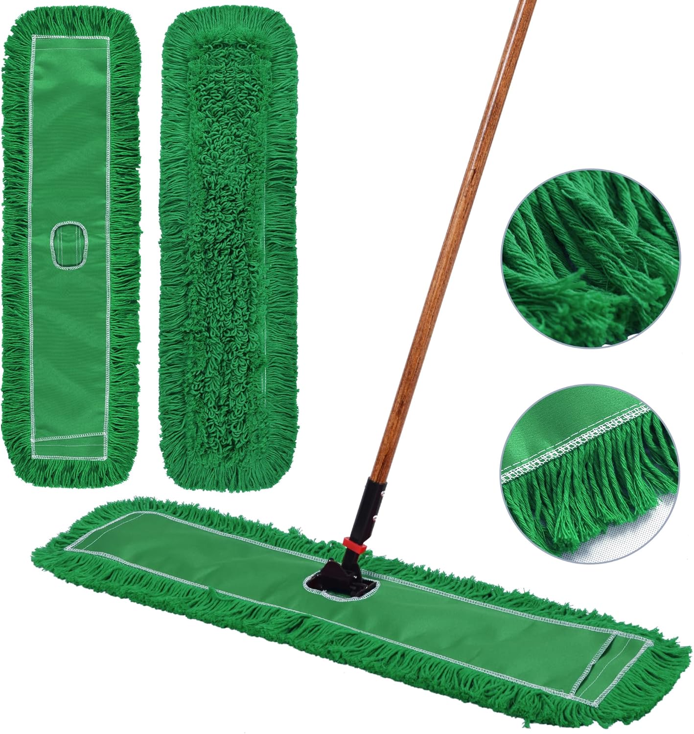 Matthew Cleaning 36'' Industrial Strength Cotton Dust Mop Refill Washable Replacement Heads for Residential & Commercial Use Fit Standard Dust Mop Frames, Hardwood, Concrete Floors Green 1 Pack