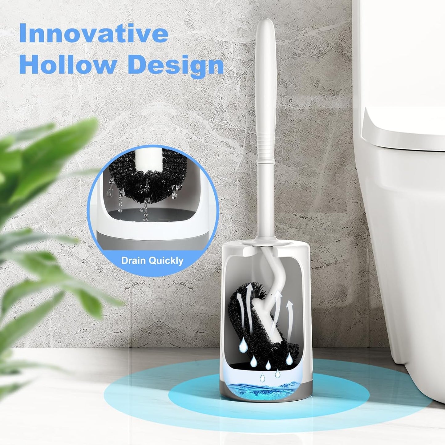 HAMITOR Toilet Bowl Brush Holder Set: Curved Design with Holder for Deep Cleaning Under Rim - Compact Hidden Scrubber for Small Space - Modern RV Bathroom Accessories - 2 Pack