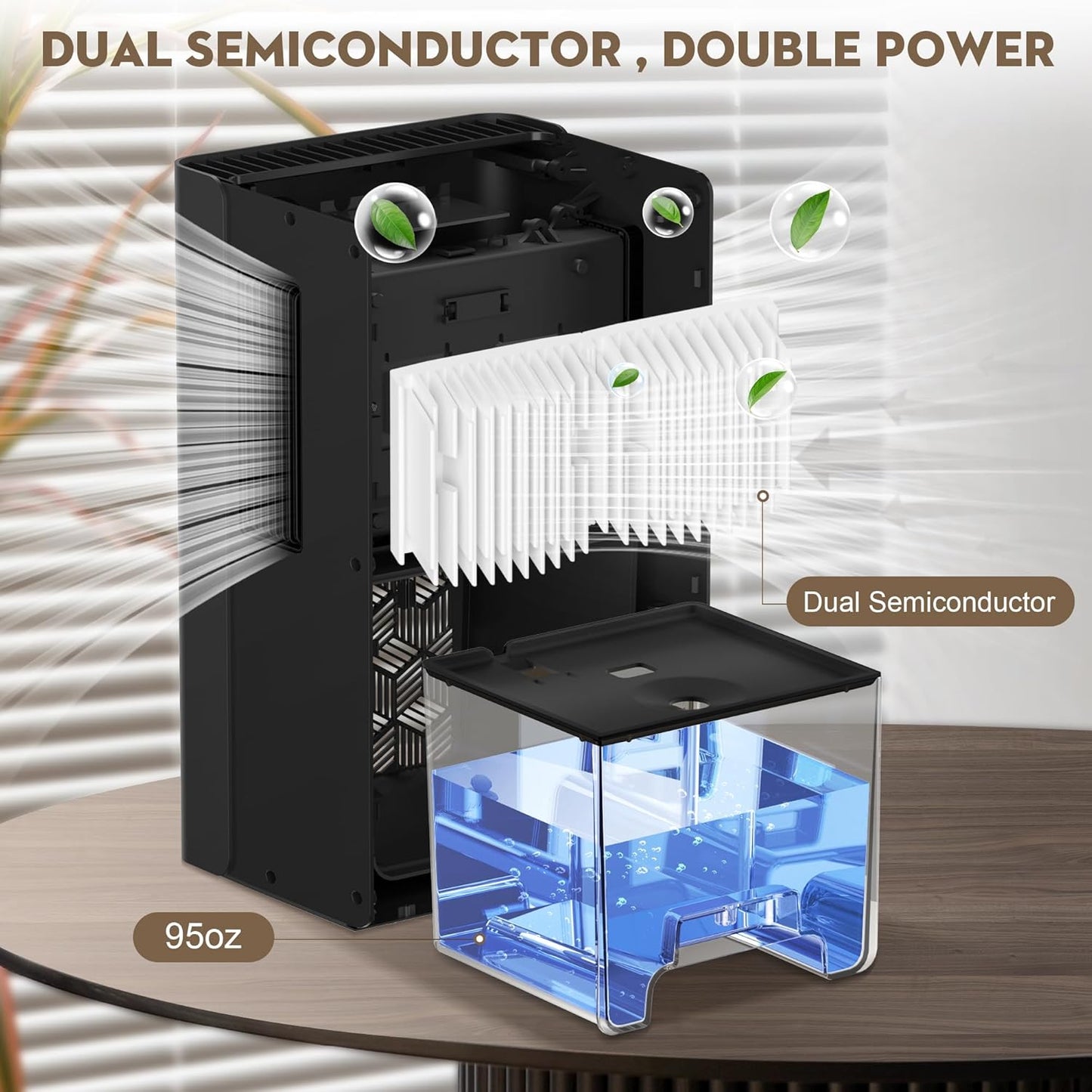 ToLife Dehumidifier for Home, 1000 sq.ft Dehumidifiers for Basement Bedroom Bathroom with 95 OZ Water Tank, Auto Shut Off 7 Colors LED Light, Black