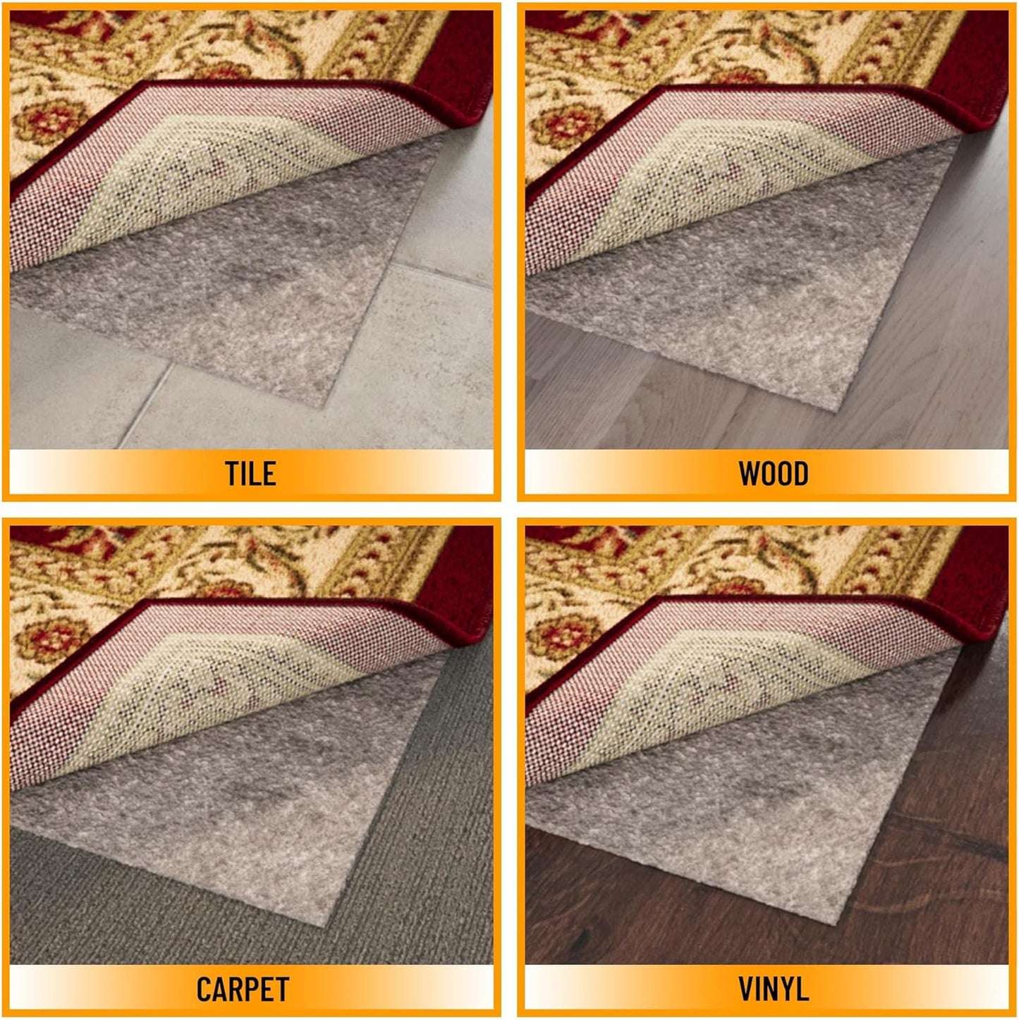 Ottomanson 8' x 8' Non-Slip Rug Pad Gripper 1/4 Inch Thick Dual Surface Felt + Rubber Gripper - Safe for All Floors, Brown