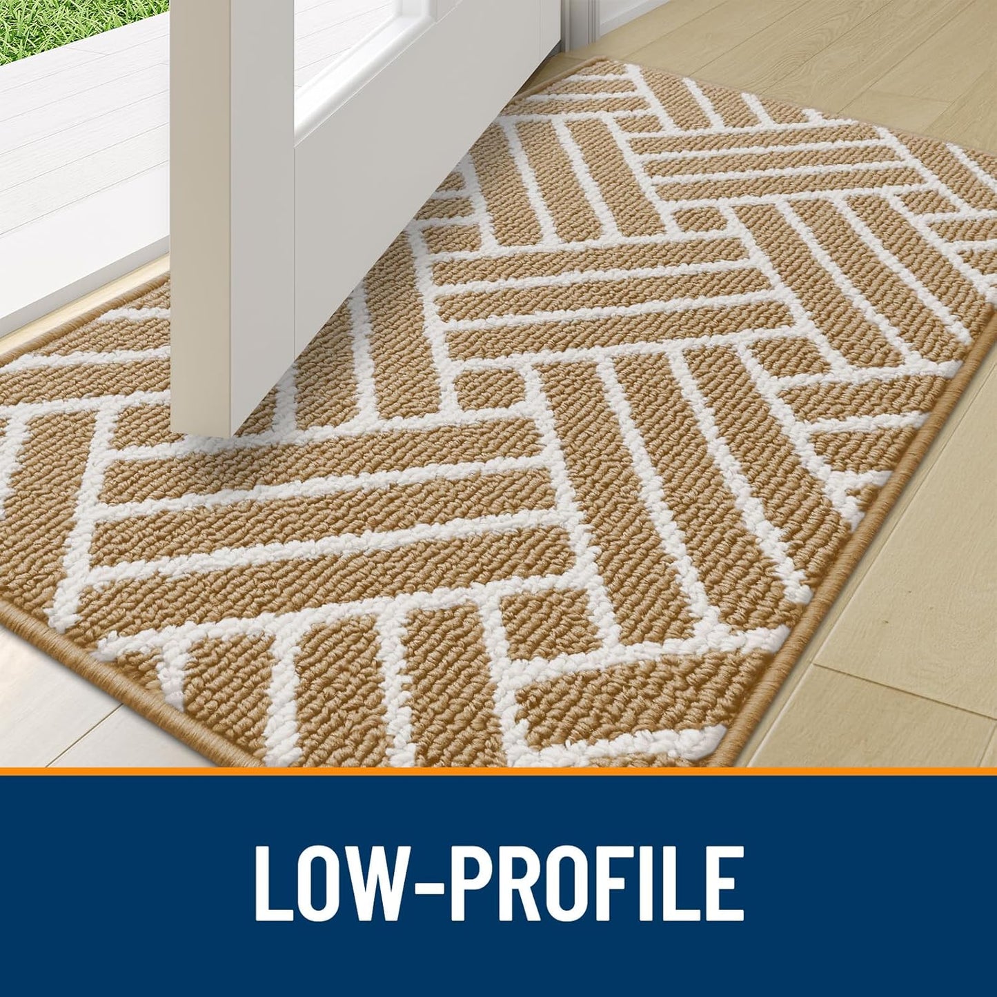 OLANLY Indoor Door Mat, 48x32 Inch, Dirt Resistant and Absorbent, Non-Slip Rubber Backing Floor Mats, Easy Clean Low-Profile Doormat for Entryway, Front Door, and Inside Entrance, Beige